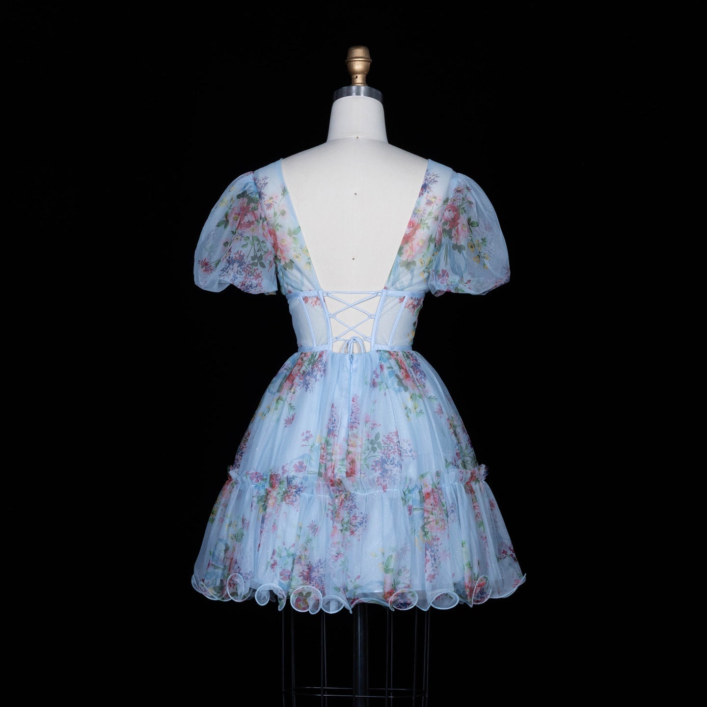 Lavender Floral Tulle V-Neck Mini Homecoming Dress RM192 Sheer Fairy