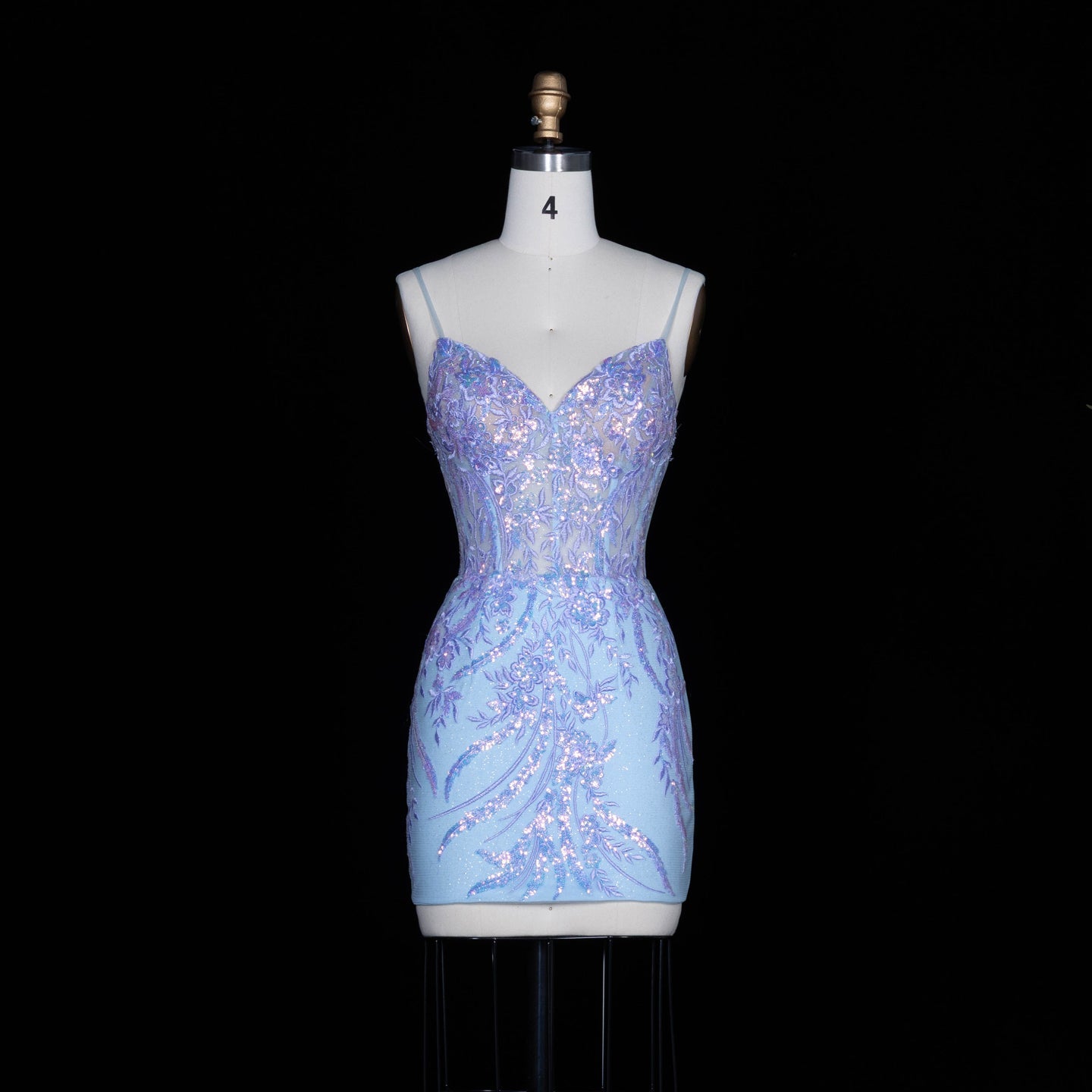 Light Blue Iridescent Sequin Sweetheart Sheath Homecoming Dress RM151 Sheer Fairy