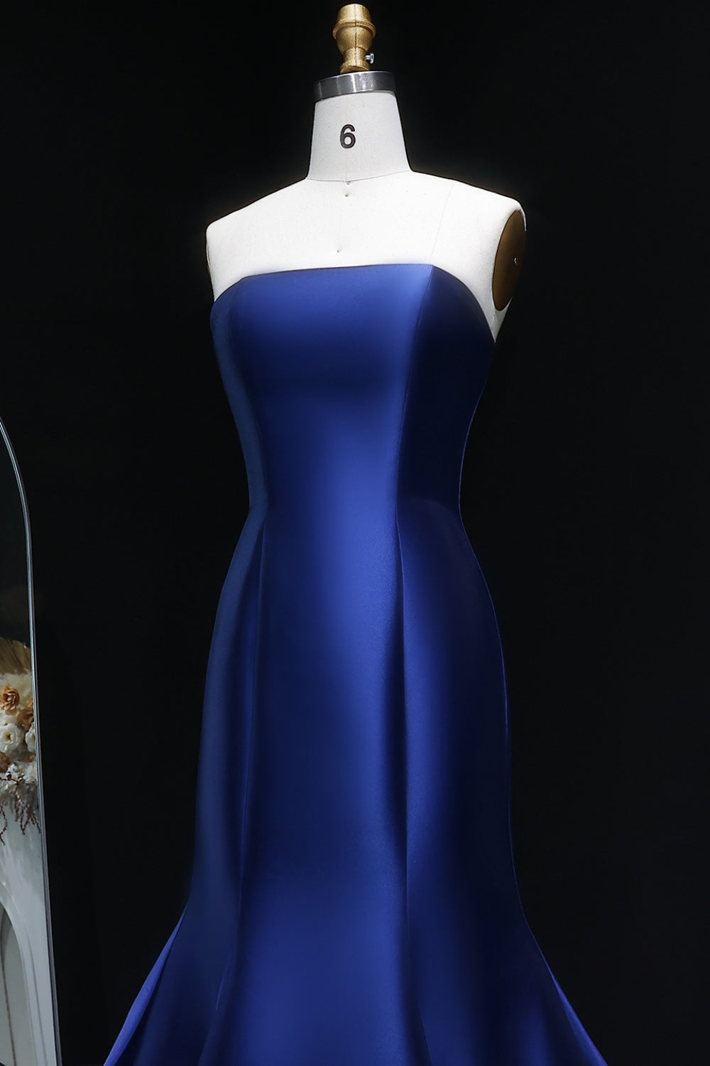 Royal Satin Off Shoulder Mermaid Navy Blue Evening Dress SF309 Sheer Fairy