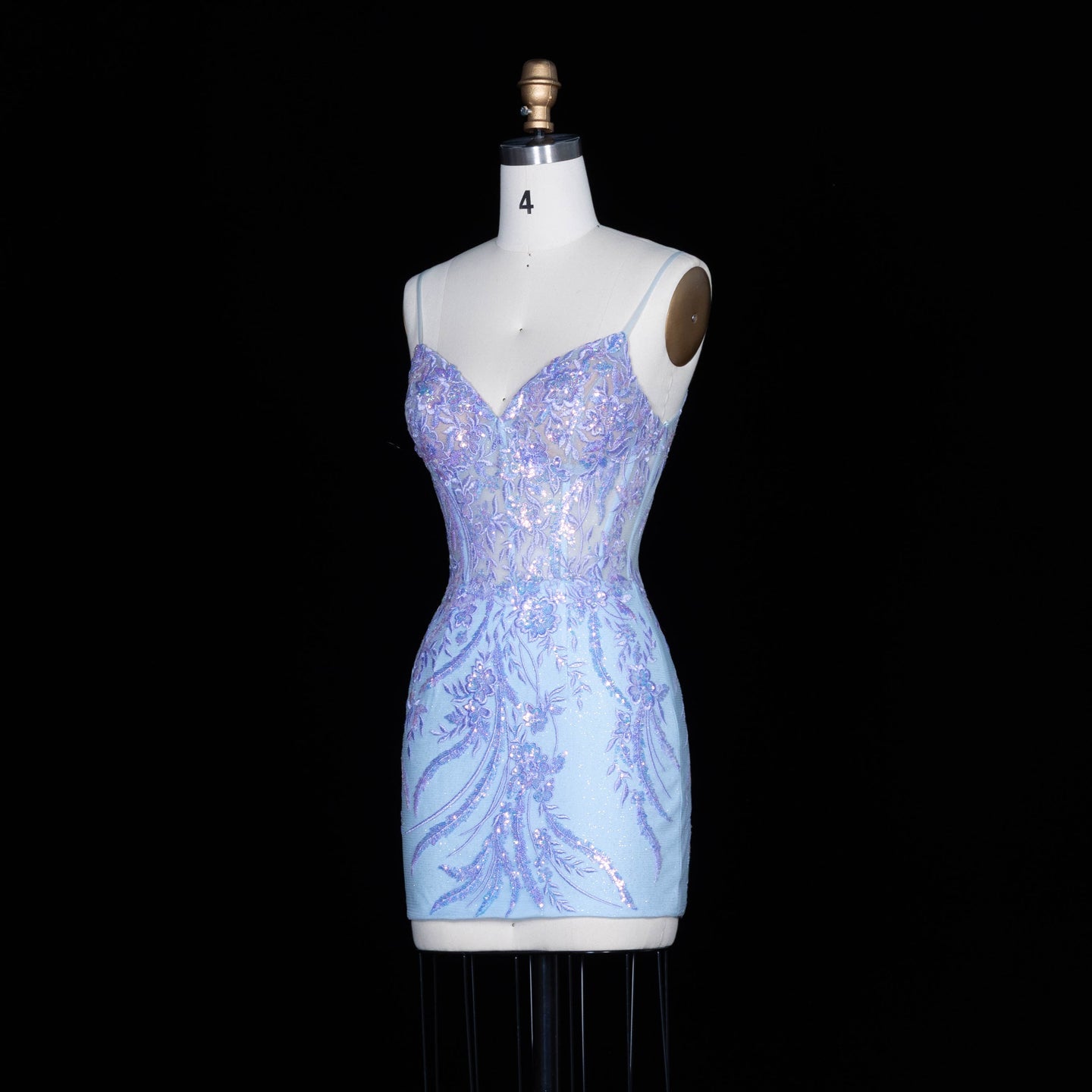 Light Blue Iridescent Sequin Sweetheart Sheath Homecoming Dress RM151 Sheer Fairy