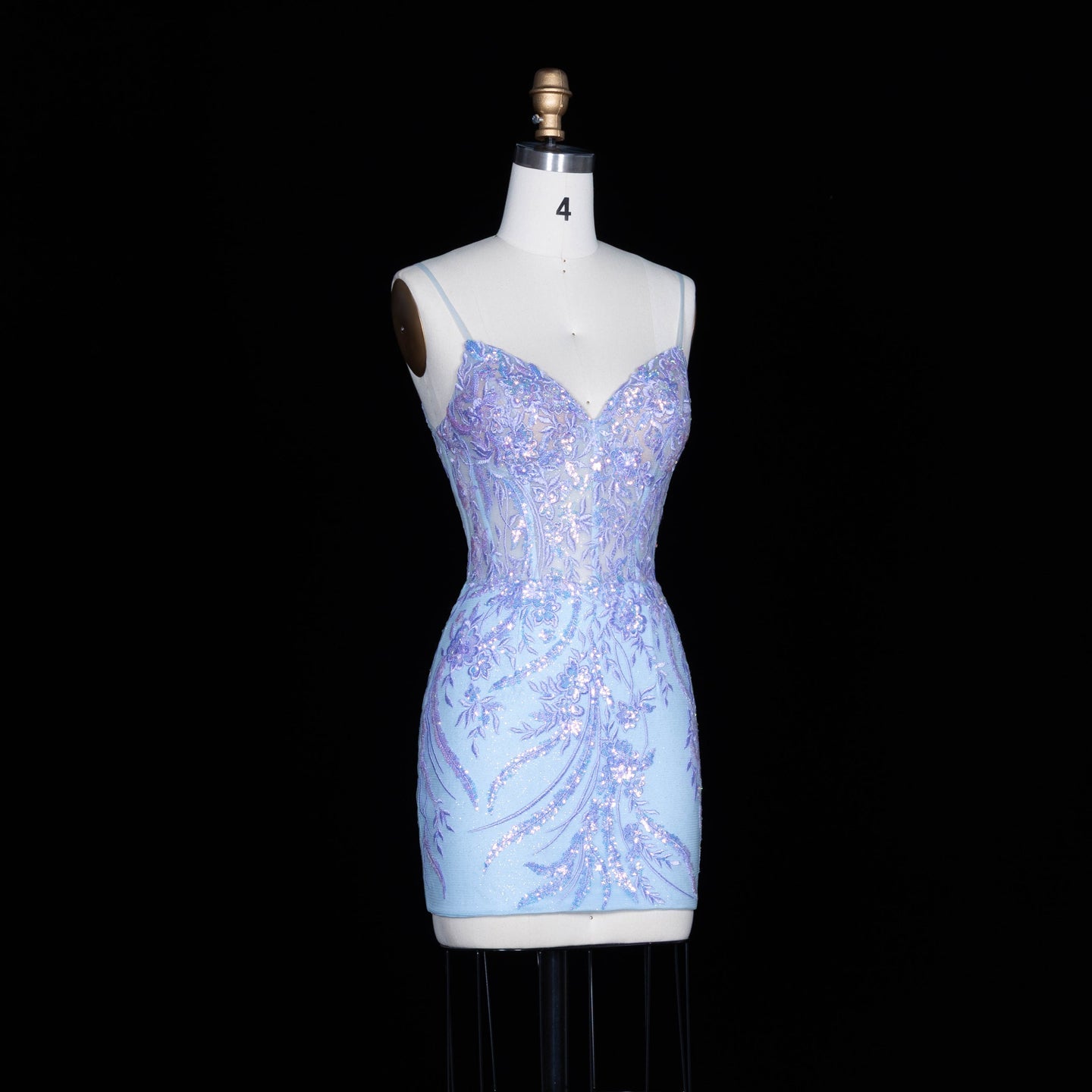 Light Blue Iridescent Sequin Sweetheart Sheath Homecoming Dress RM151 Sheer Fairy
