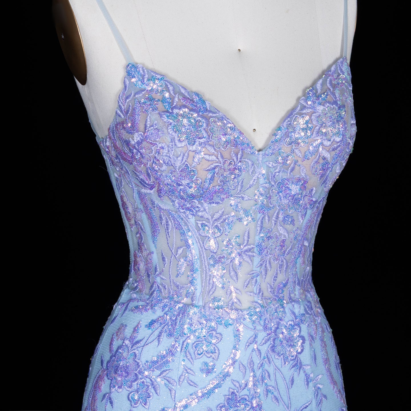 Light Blue Iridescent Sequin Sweetheart Sheath Homecoming Dress RM151 Sheer Fairy