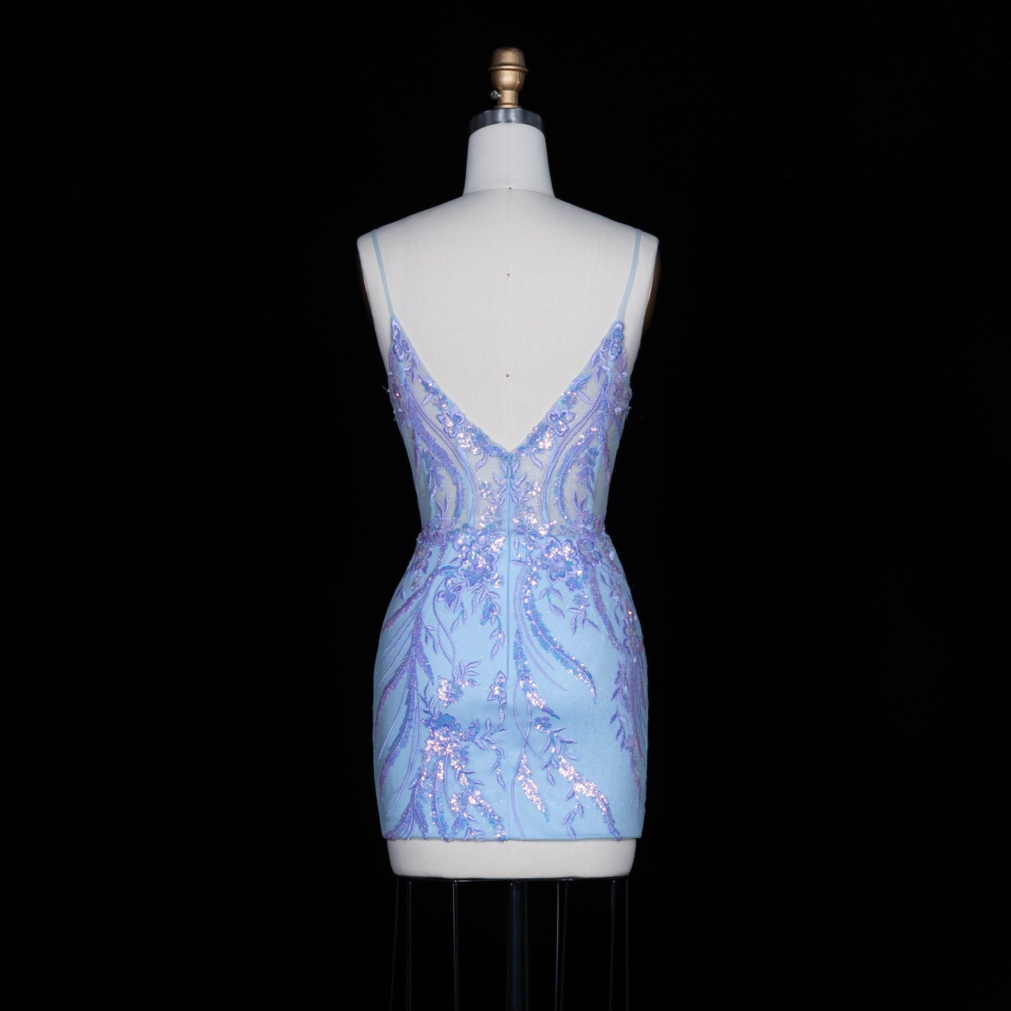 Light Blue Iridescent Sequin Sweetheart Sheath Homecoming Dress RM151 Sheer Fairy
