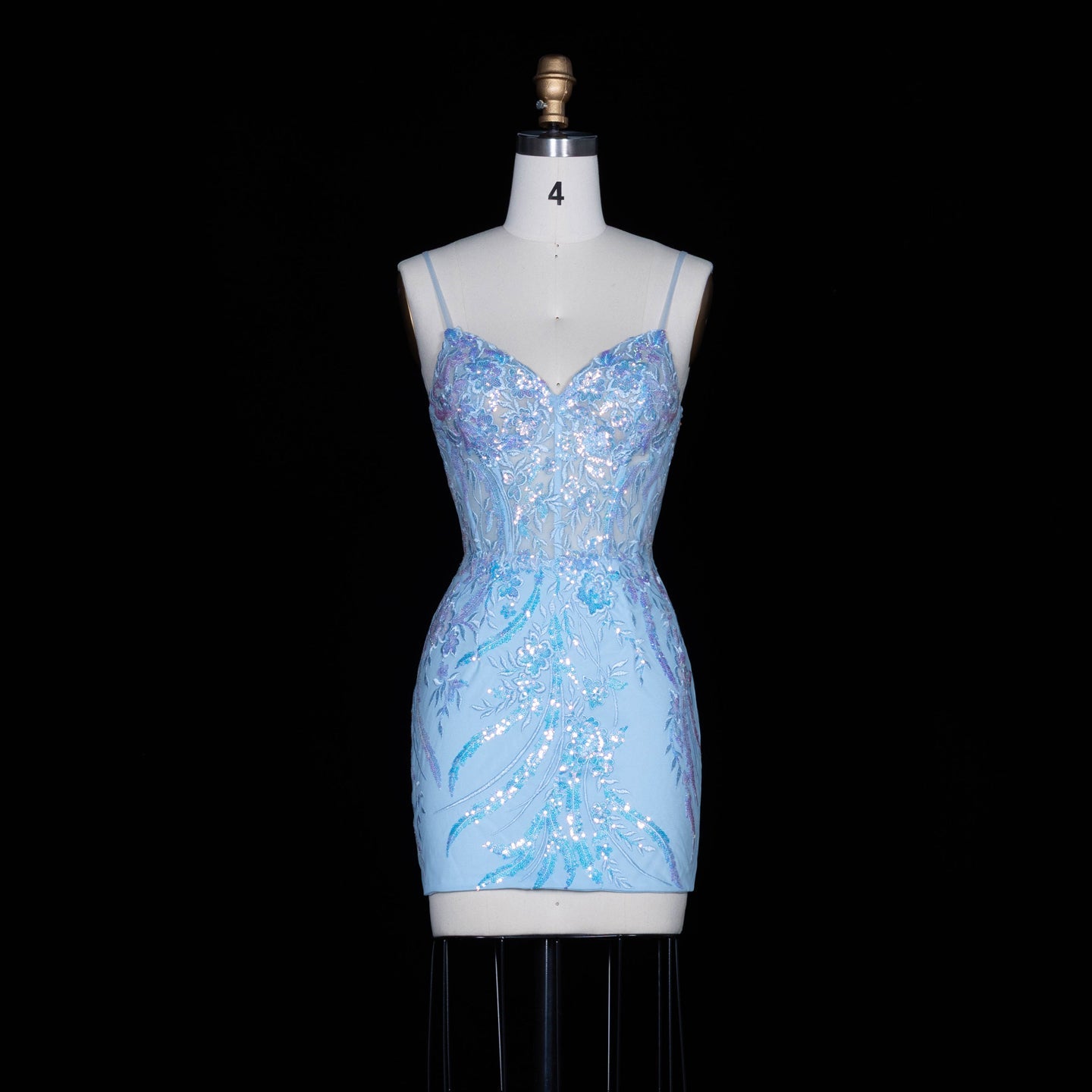 Light Blue Iridescent Sequin Sweetheart Sheath Homecoming Dress RM151 Sheer Fairy