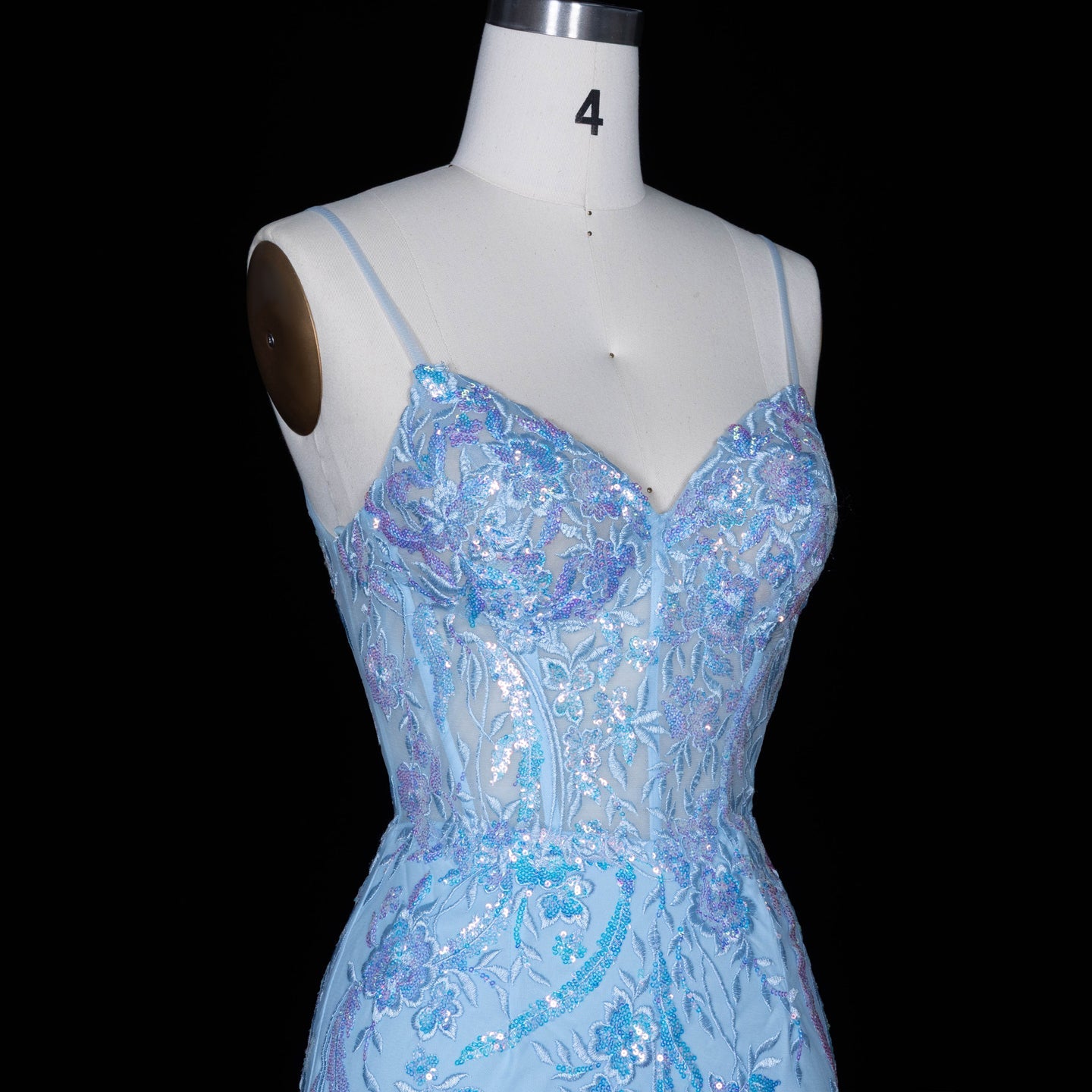 Light Blue Iridescent Sequin Sweetheart Sheath Homecoming Dress RM151 Sheer Fairy