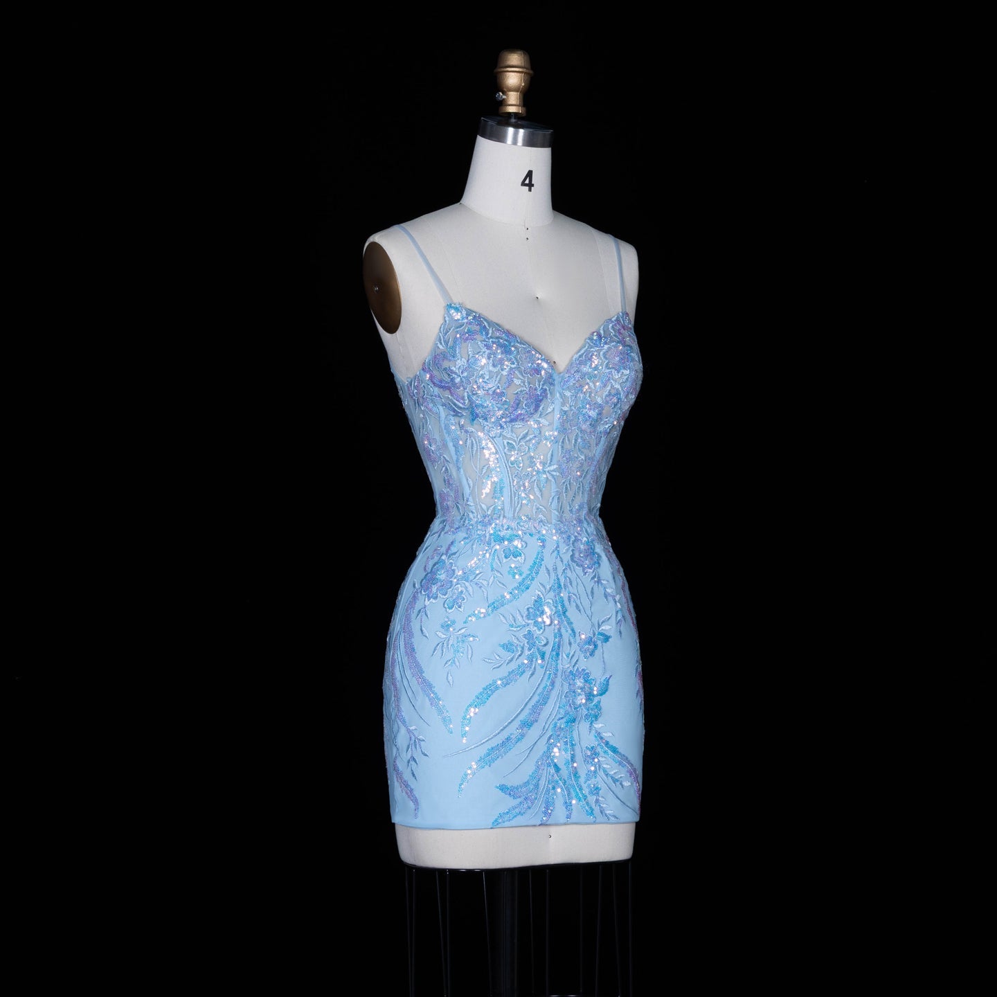 Light Blue Iridescent Sequin Sweetheart Sheath Homecoming Dress RM151 Sheer Fairy
