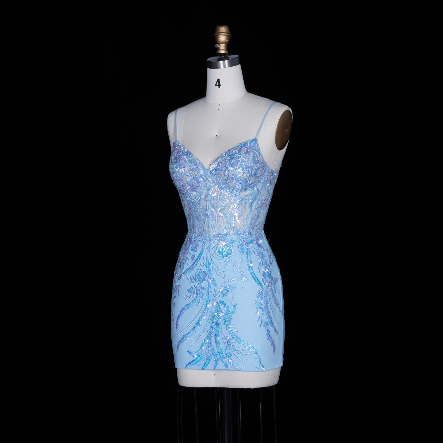 Light Blue Iridescent Sequin Sweetheart Sheath Homecoming Dress RM151 Sheer Fairy