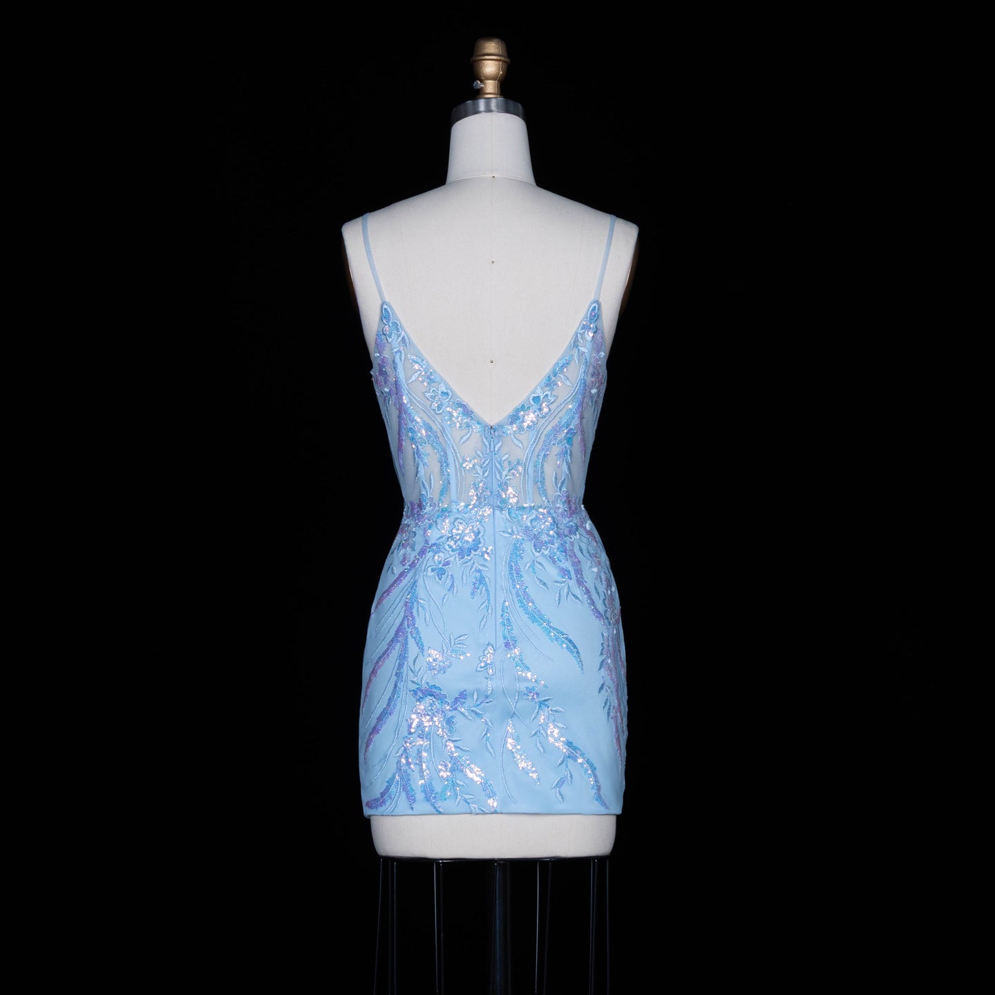 Light Blue Iridescent Sequin Sweetheart Sheath Homecoming Dress RM151 Sheer Fairy