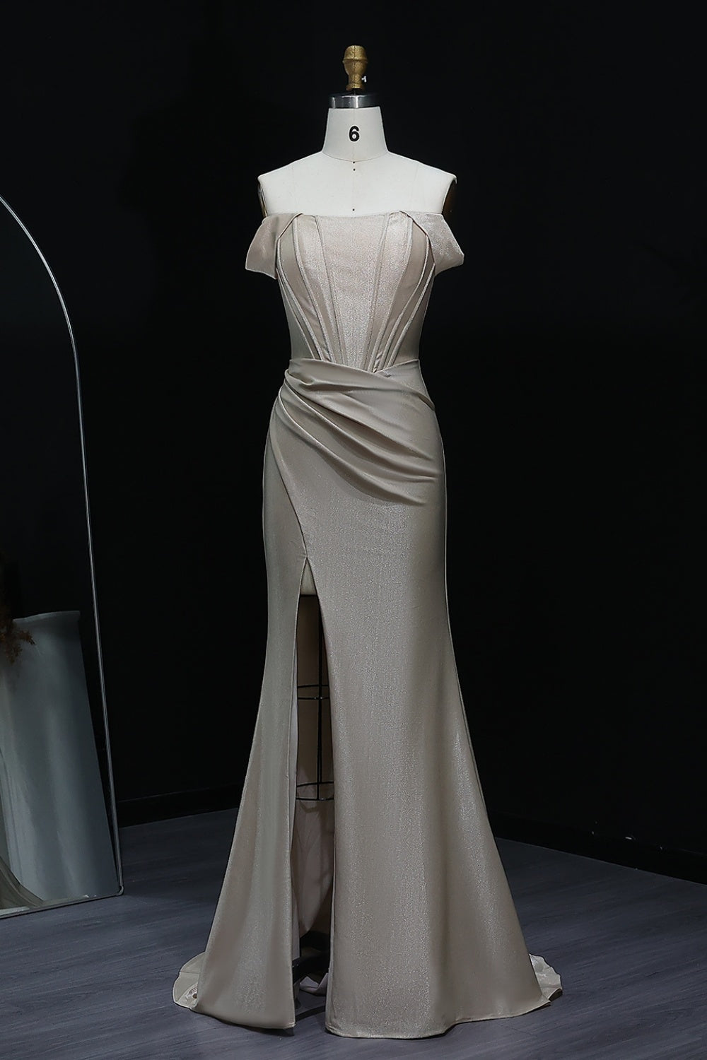 Elegant Champagne with Side Slit Long Mermaid Prom Dresses Sheer Fairy