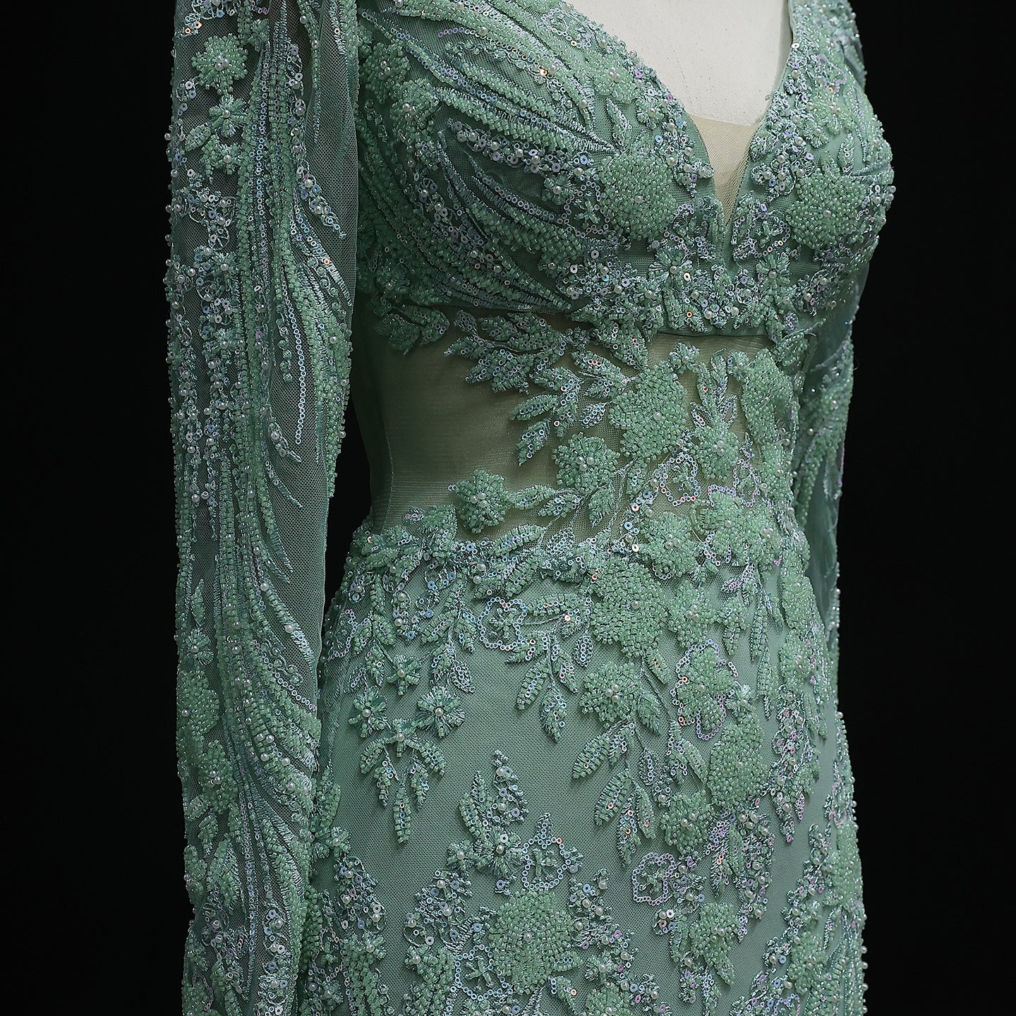 Elegant V-Neck Sage Green Embroidered Mermaid Prom Dresses for Women Wedding Party Evening Gowns