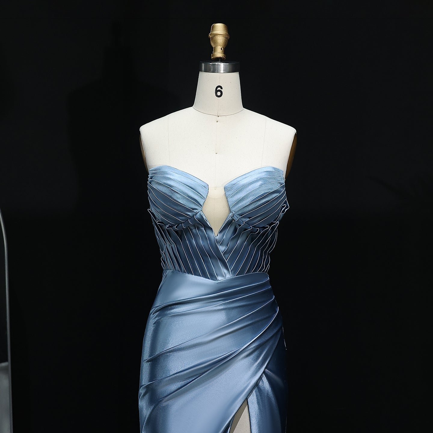 Stunning Blue Satin Evening Gown with Side Slit Long Mermaid Prom Dresses