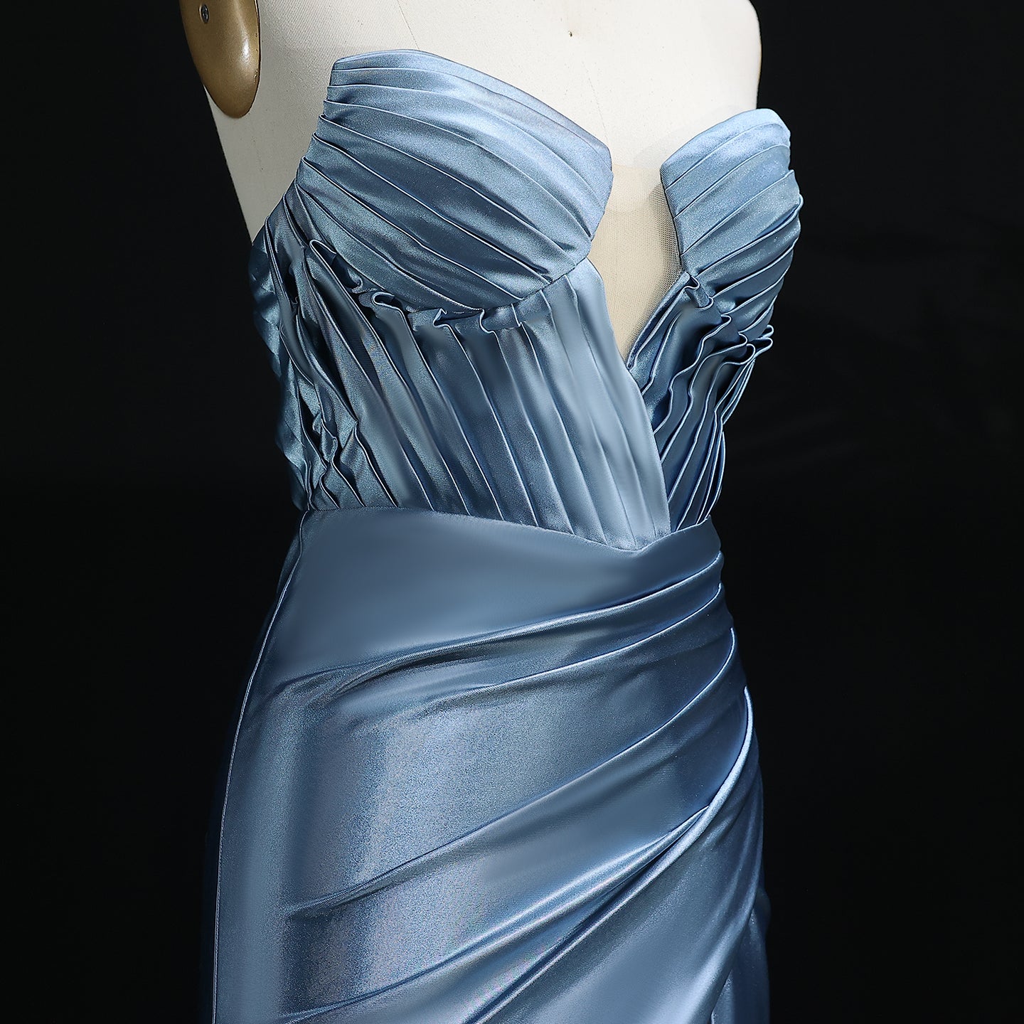 Stunning Blue Satin Evening Gown with Side Slit Long Mermaid Prom Dresses