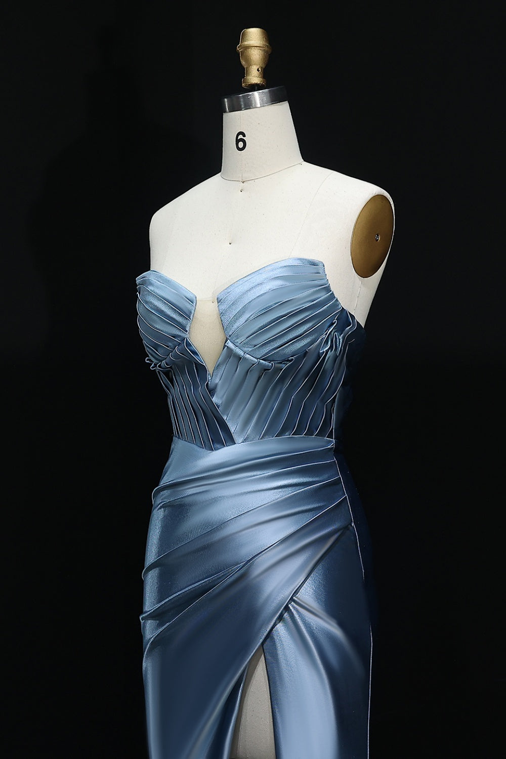 Dusty Blue Satin Mermaid Strapless Sweetheart Prom Dress SH205 Sheer Fairy