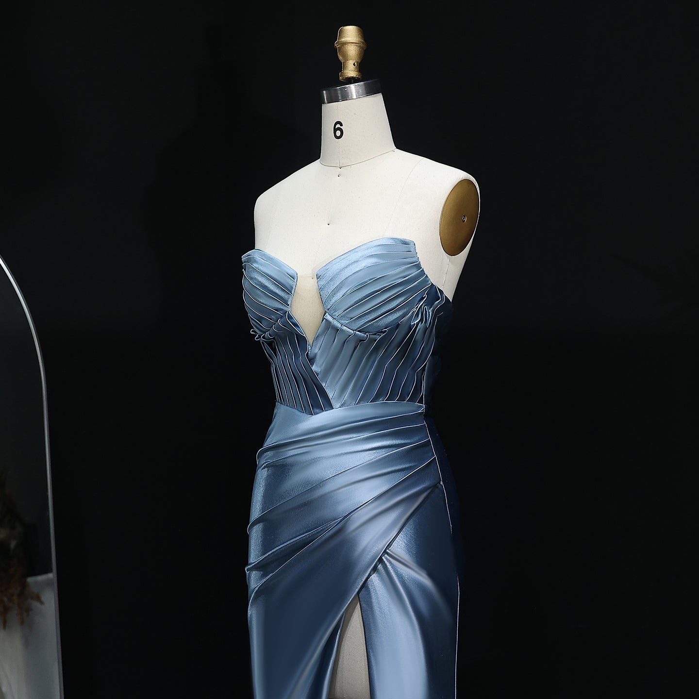 Stunning Blue Satin Evening Gown with Side Slit Long Mermaid Prom Dresses