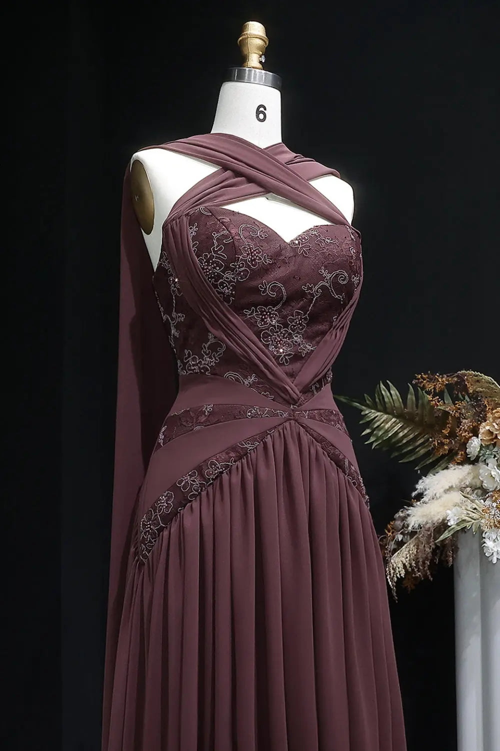 Convertible Plum Chiffon A-Line Halter Neck Evening Dress SF460 Sheer Fairy