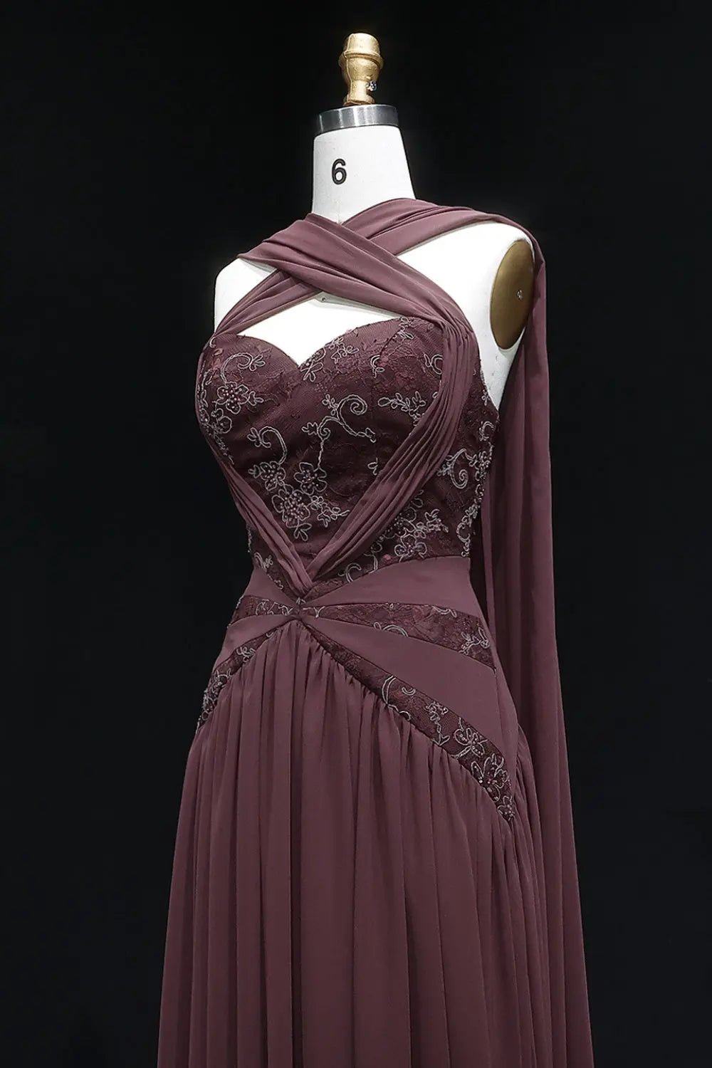 Convertible Plum Chiffon A-Line Halter Neck Evening Dress SF460 Sheer Fairy