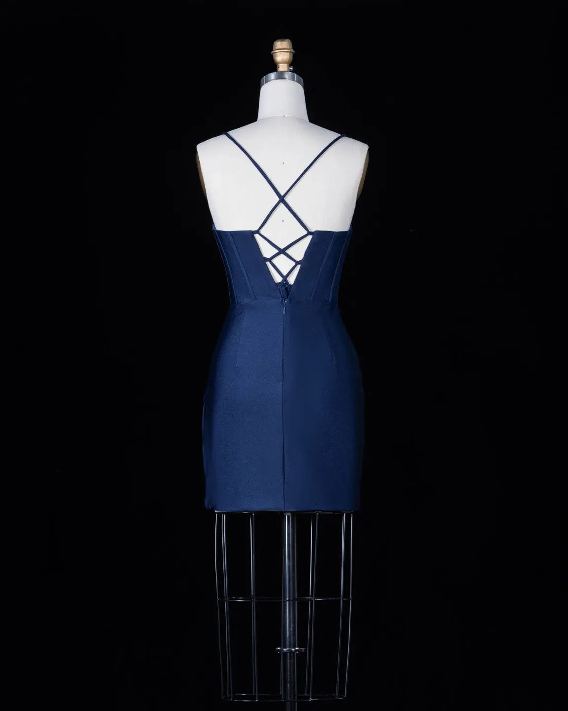 Navy Blue Spaghetti Strap Corset Homecoming Dress Sheer Fairy