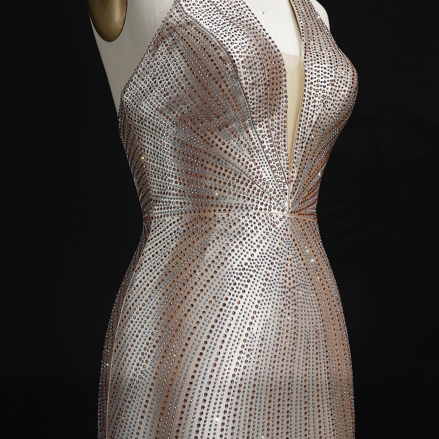 Sparkly Crystal Gold Halter Mermaid Prom Dresses with Slit Open Back Long Women Party Evening Gowns
