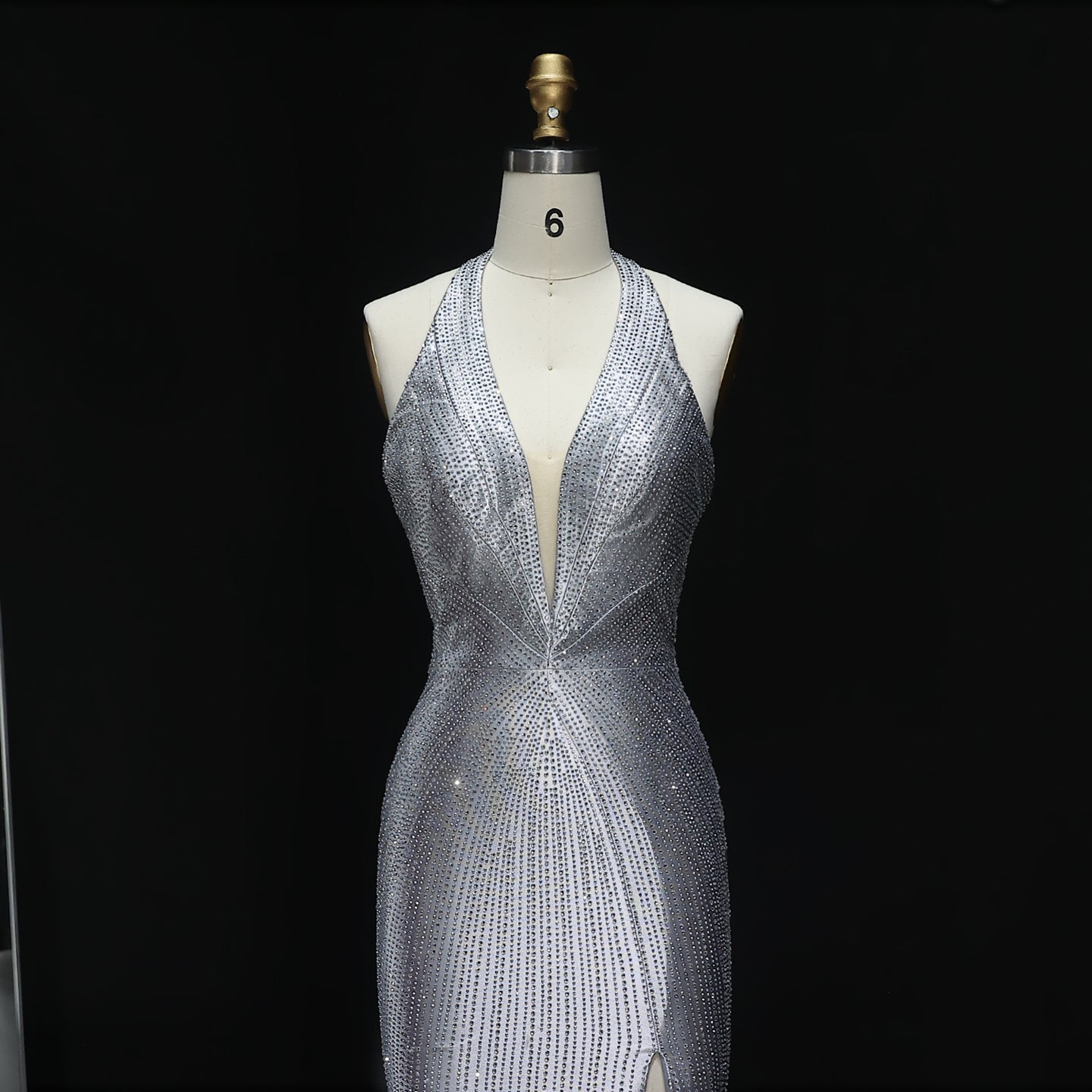 Sparkly Crystal Gold Halter Mermaid Prom Dresses with Slit Open Back Long Women Party Evening Gowns