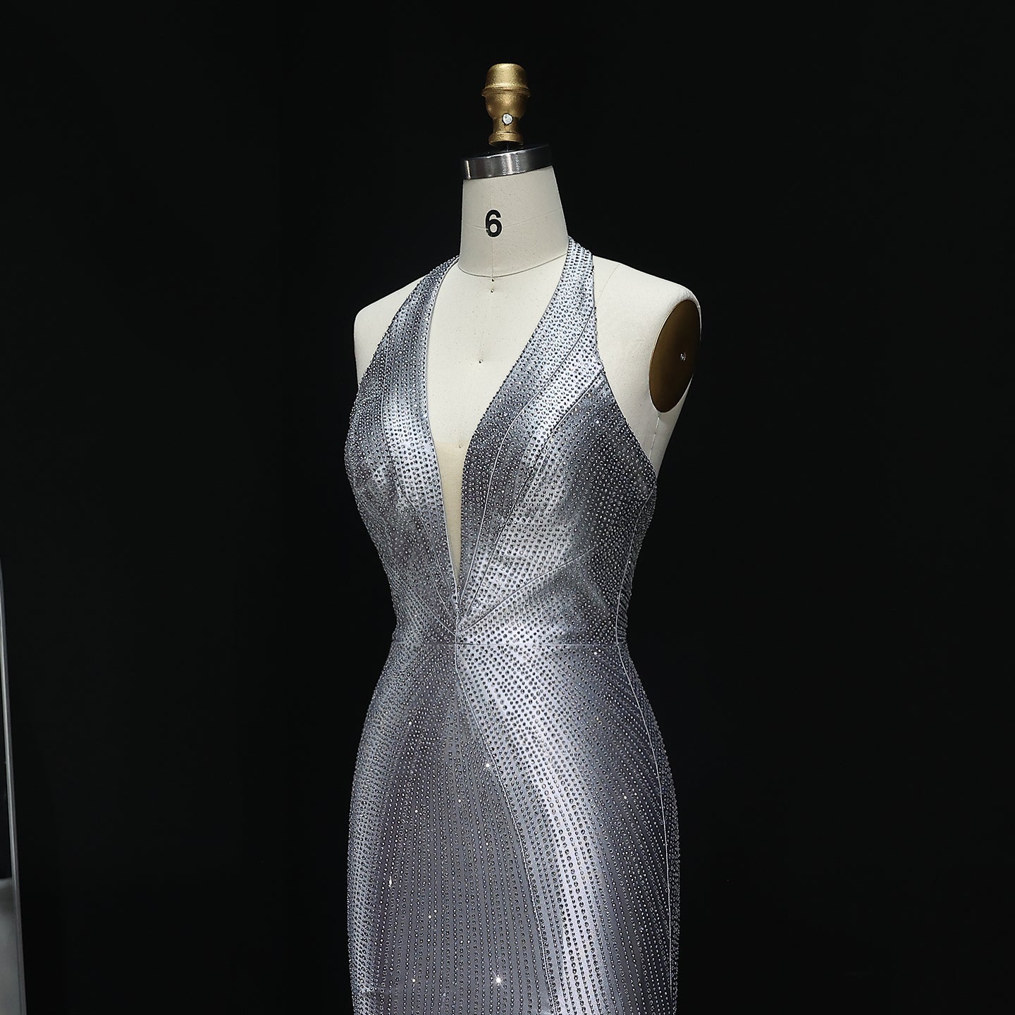 Sparkly Crystal Gold Halter Mermaid Prom Dresses with Slit Open Back Long Women Party Evening Gowns