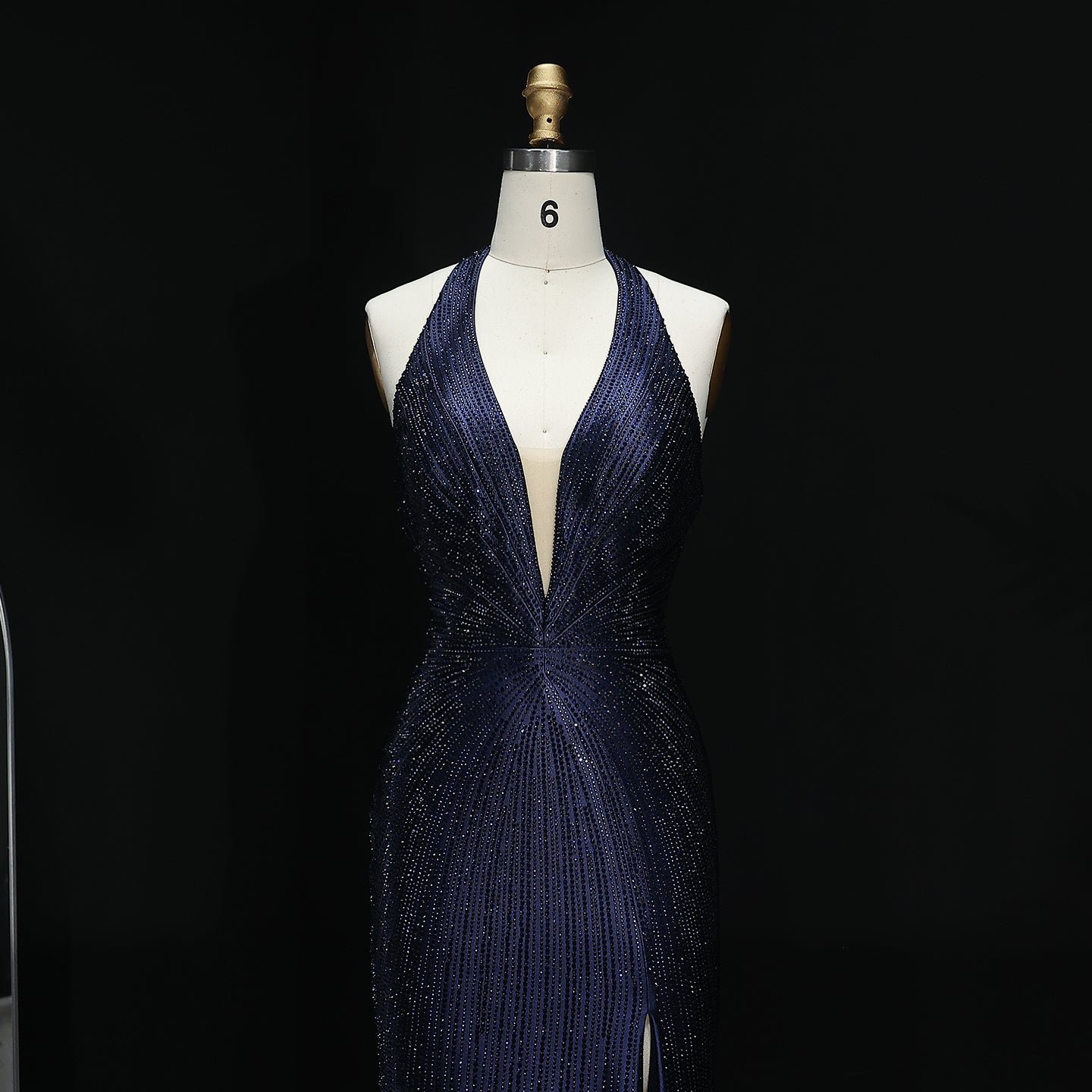 Sparkly Crystal Gold Halter Mermaid Prom Dresses with Slit Open Back Long Women Party Evening Gowns