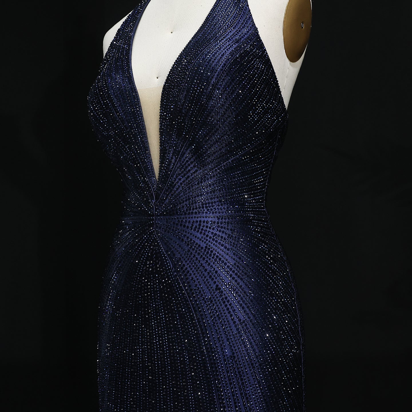 Sparkly Crystal Gold Halter Mermaid Prom Dresses with Slit Open Back Long Women Party Evening Gowns