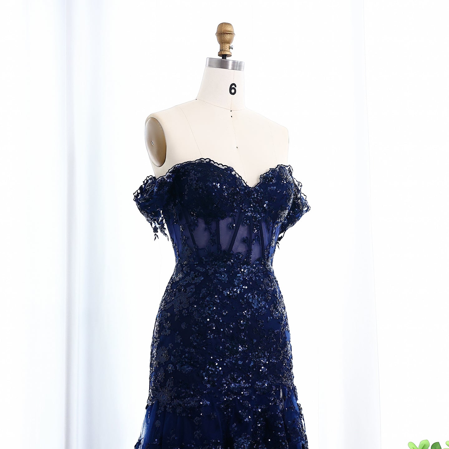 Off-Shoulder Ruffled Lace A-Line Evening Dress with High Slit and Sequins SH151 - SHEER FAIRY