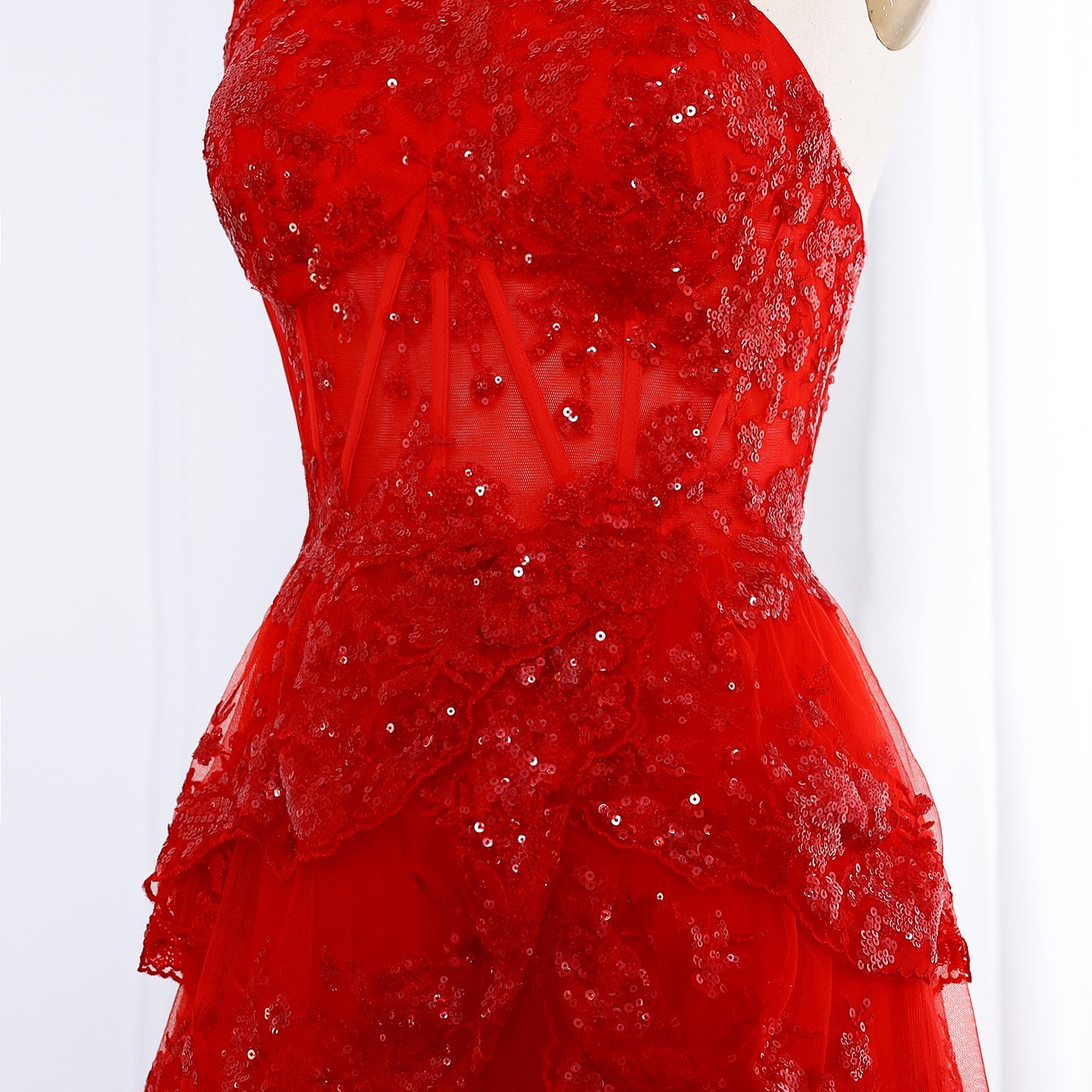 Ruffled Lace Sequin A-Line One-Shoulder Prom Dress SH156 - SHEER FAIRY