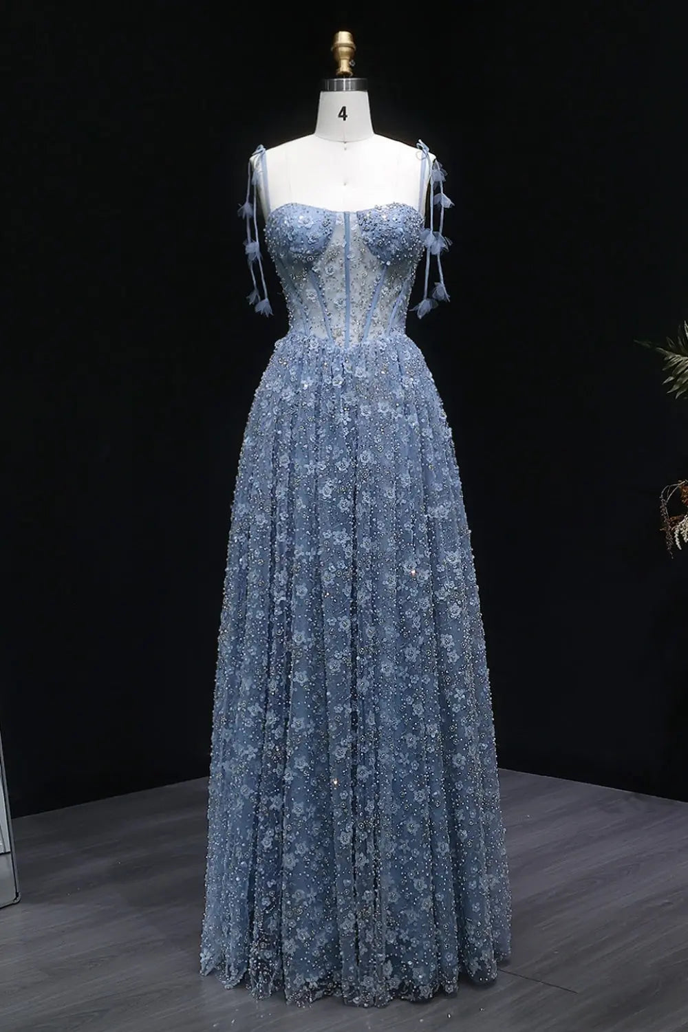 Gorgeous Floral Sequined Sweetheart Neckline A-Line Evening Dress SS701 Sheer Fairy