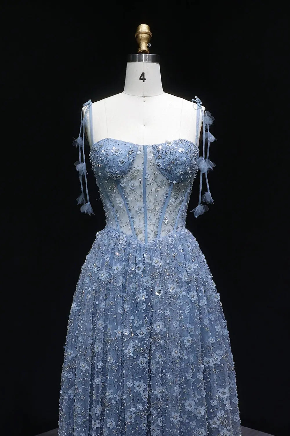 Gorgeous Floral Sequined Sweetheart Neckline A-Line Evening Dress SS701 Sheer Fairy