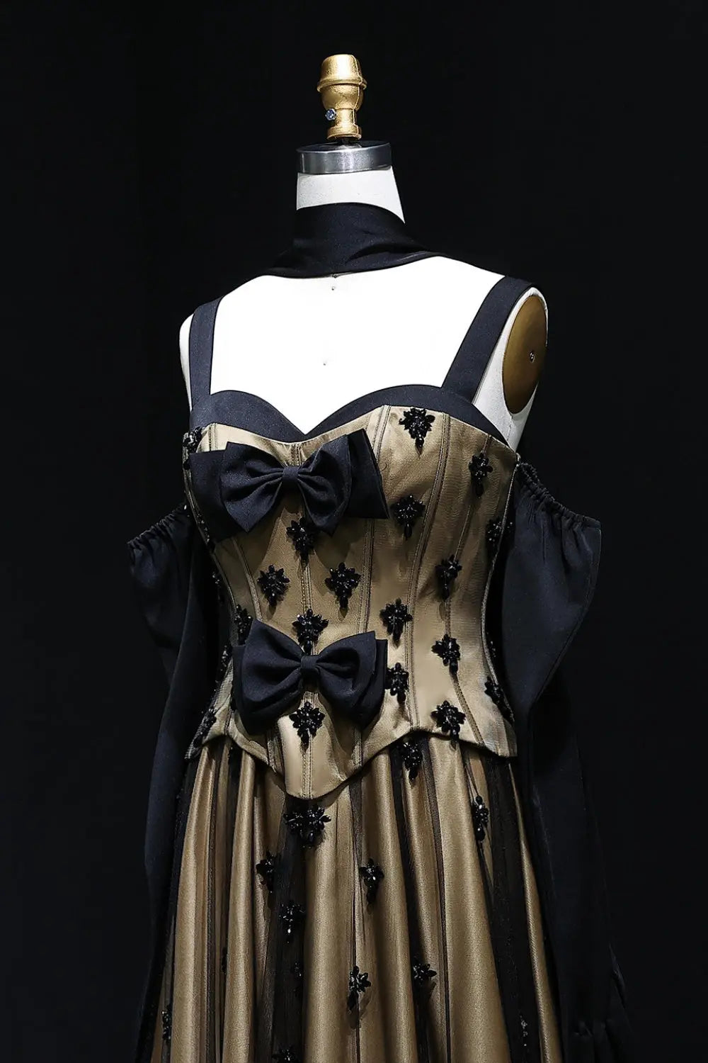 Black and Gold Gothic Ball Gown Evening Dress with 3D Floral SF241 Sheer Fairy