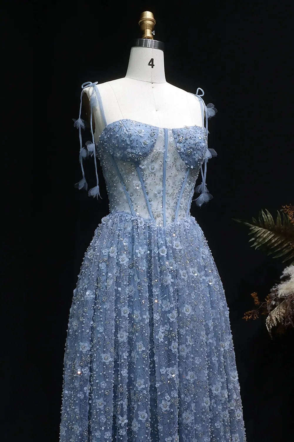 Gorgeous Floral Sequined Sweetheart Neckline A-Line Evening Dress SS701 Sheer Fairy