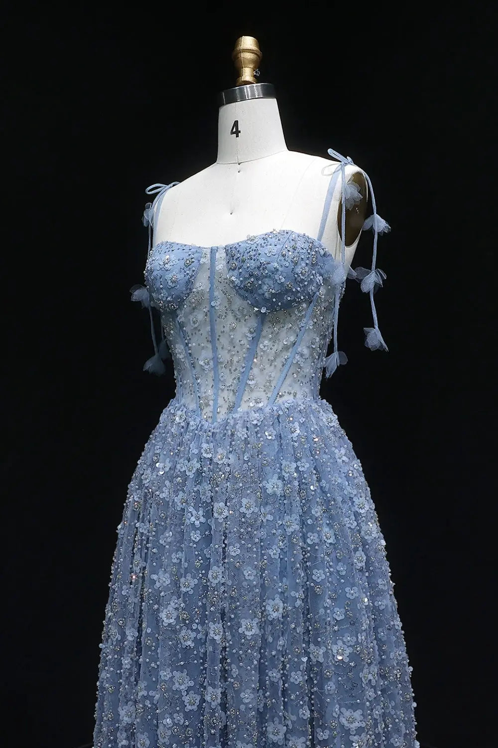 Gorgeous Floral Sequined Sweetheart Neckline A-Line Evening Dress SS701 Sheer Fairy