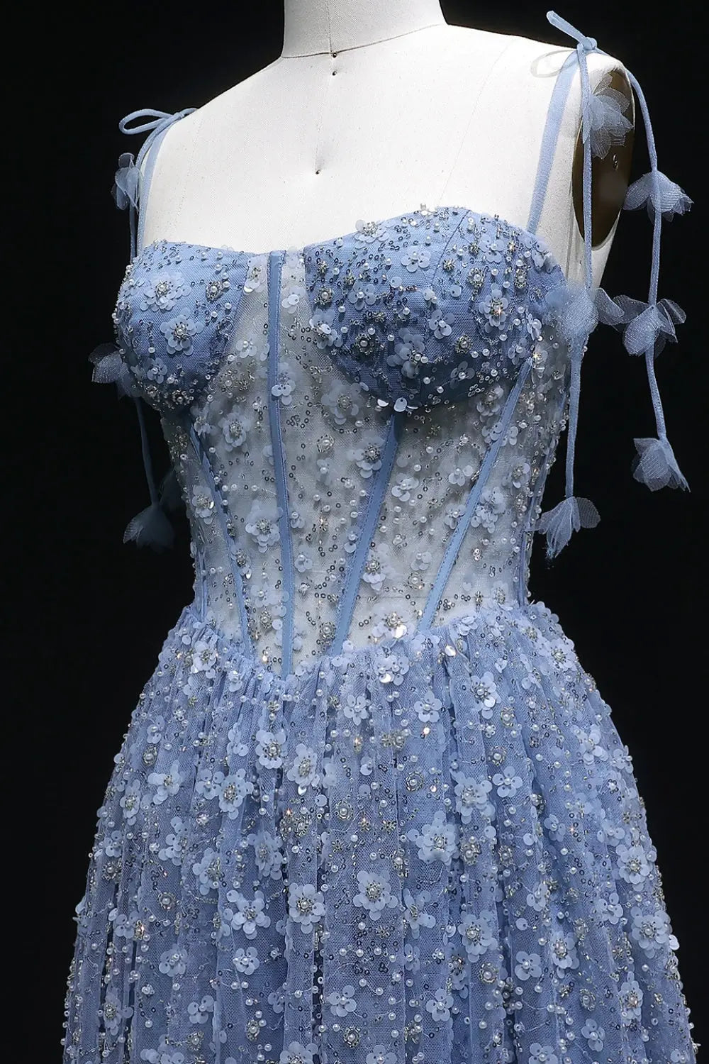 Gorgeous Floral Sequined Sweetheart Neckline A-Line Evening Dress SS701 Sheer Fairy