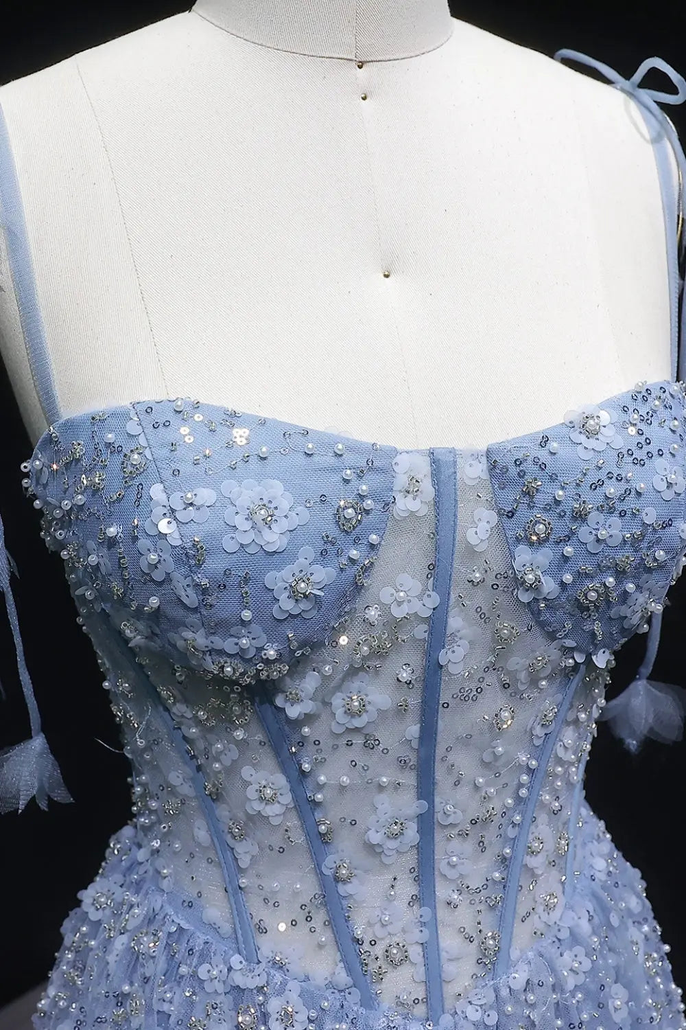 Gorgeous Floral Sequined Sweetheart Neckline A-Line Evening Dress SS701 Sheer Fairy