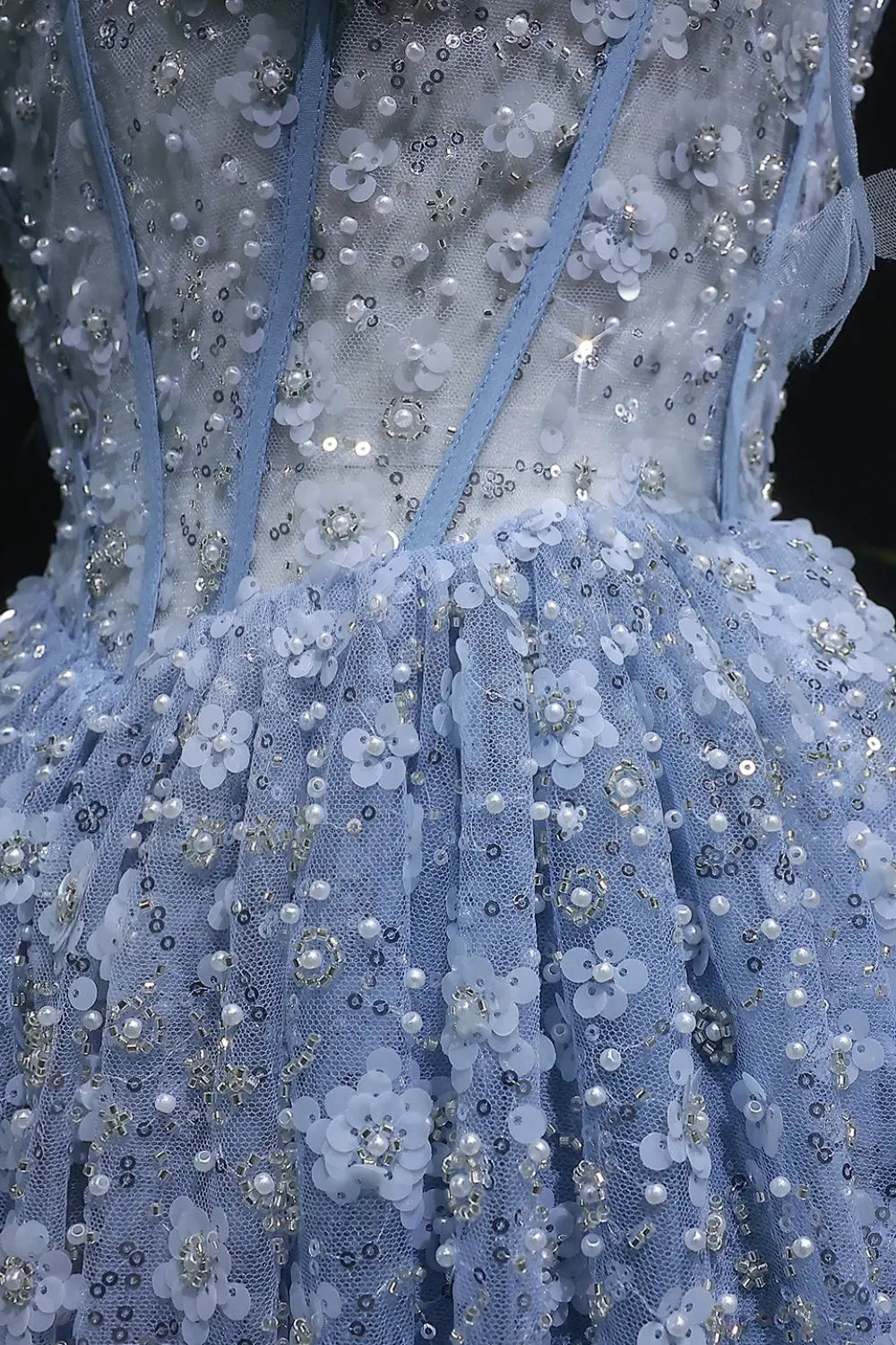 Gorgeous Floral Sequined Sweetheart Neckline A-Line Evening Dress SS701 Sheer Fairy