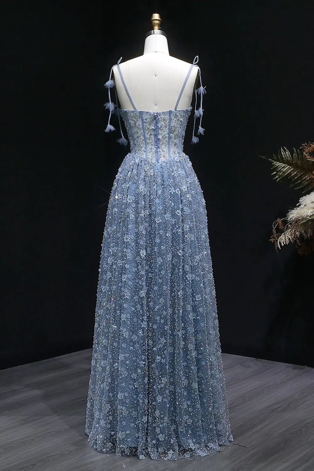 Gorgeous Floral Sequined Sweetheart Neckline A-Line Evening Dress SS701 Sheer Fairy