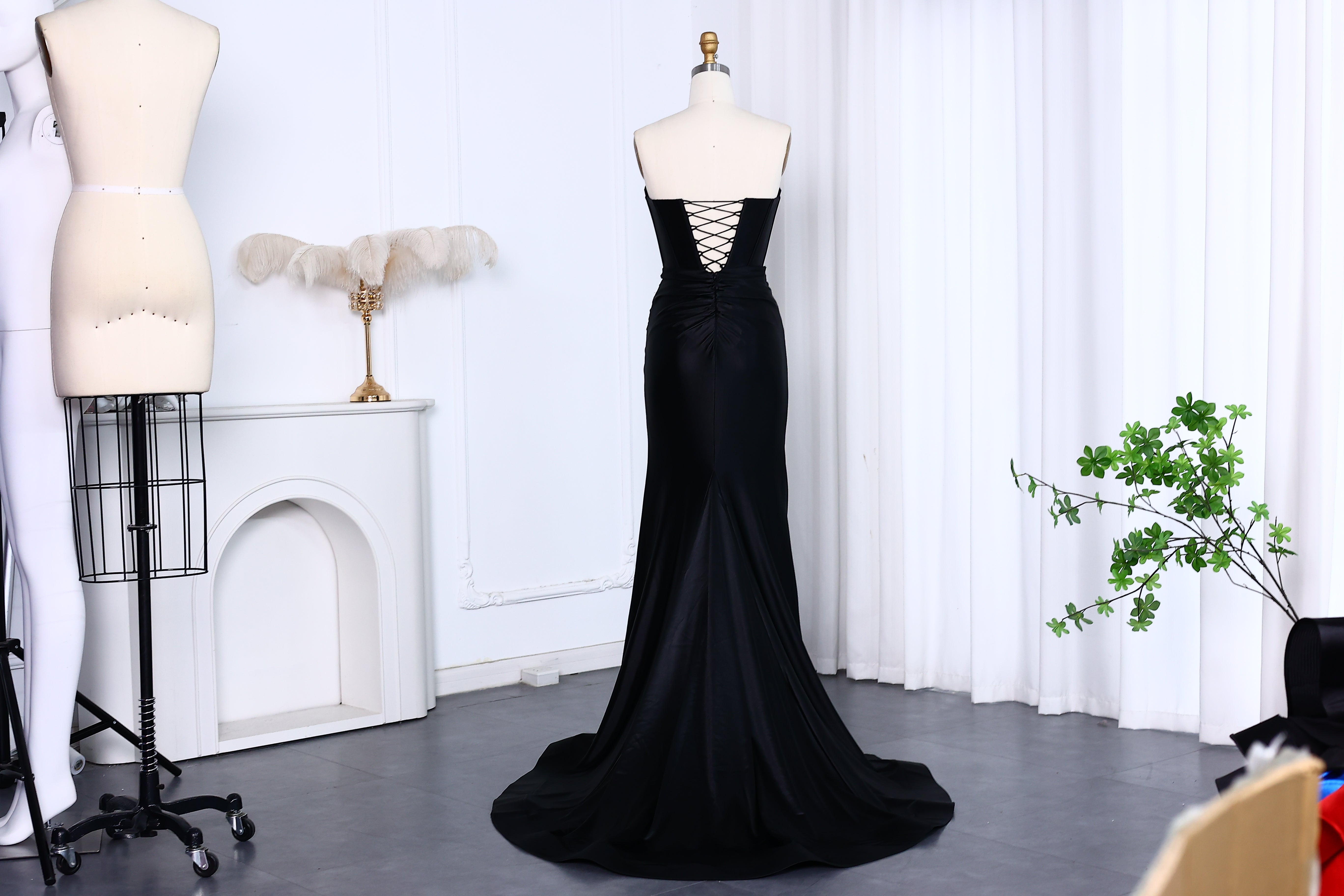 Elegant Strapless Mermaid Satin Long Prom Dress With Slit 2025 Long Girls Birthday Party Gowns