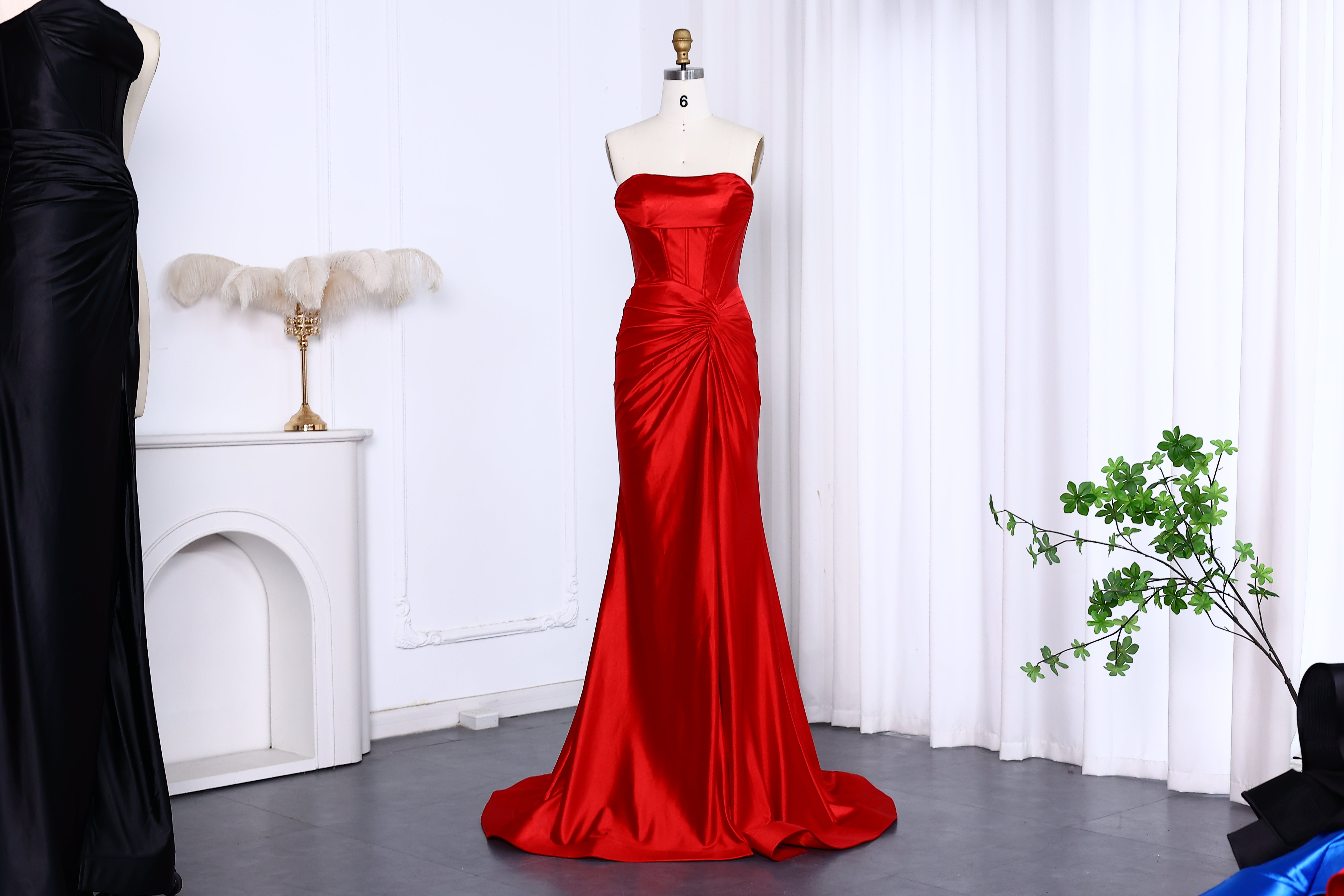 Elegant Strapless Mermaid Satin Long Prom Dress With Slit 2025 Long Girls Birthday Party Gowns