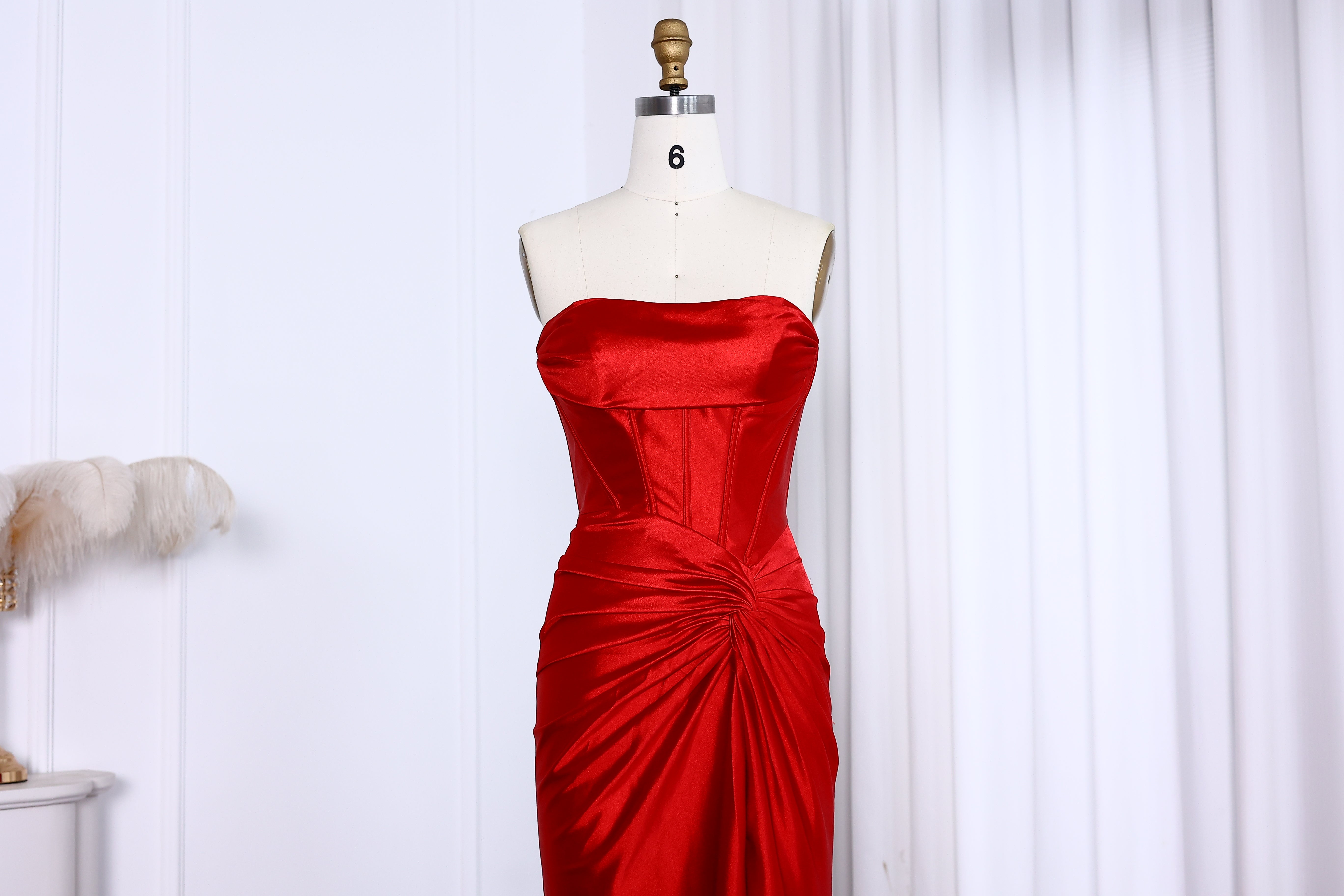 Elegant Strapless Mermaid Satin Long Prom Dress With Slit 2025 Long Girls Birthday Party Gowns