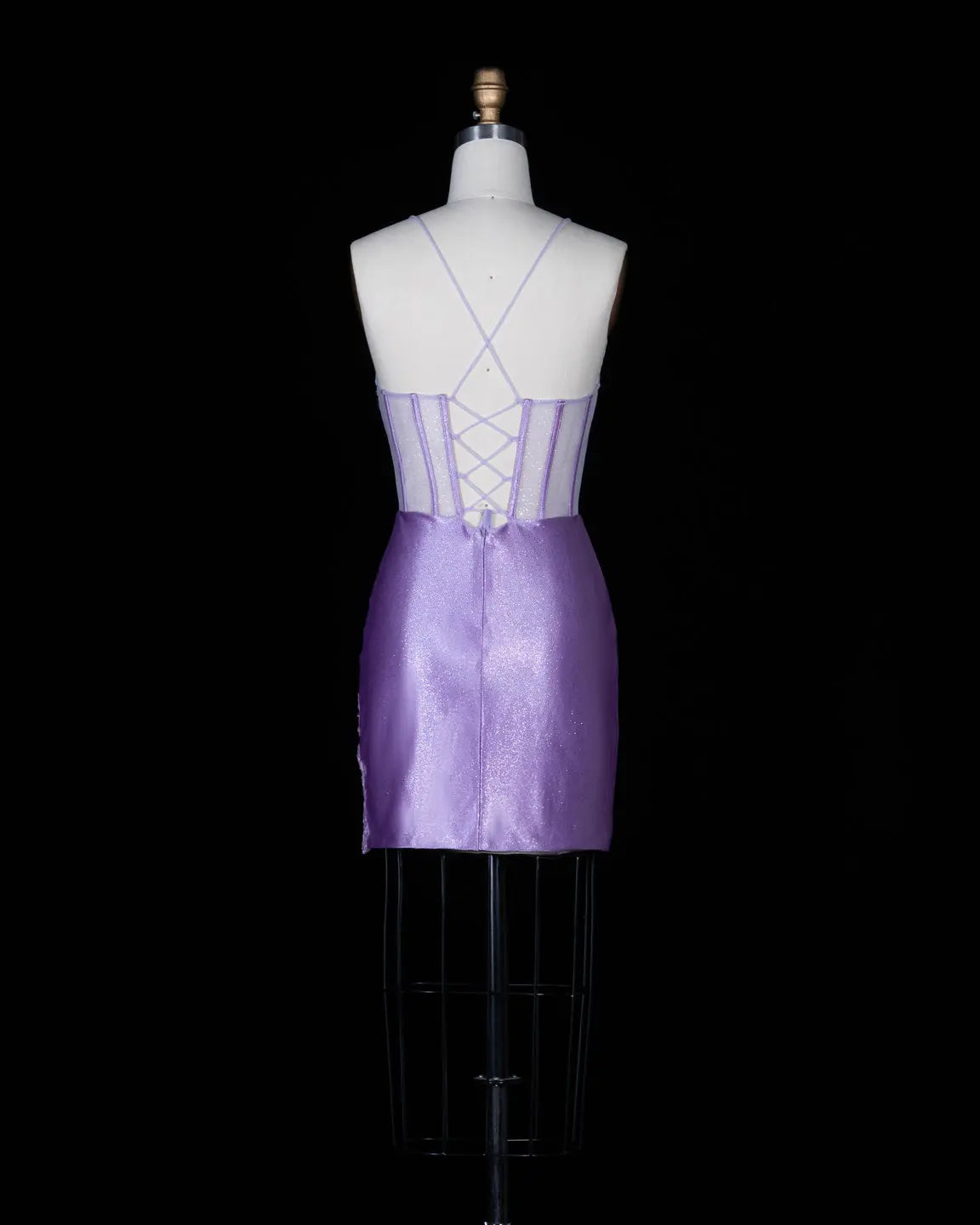 Chic Purple Spaghetti Strap Homecoming Dress Sheer Fairy