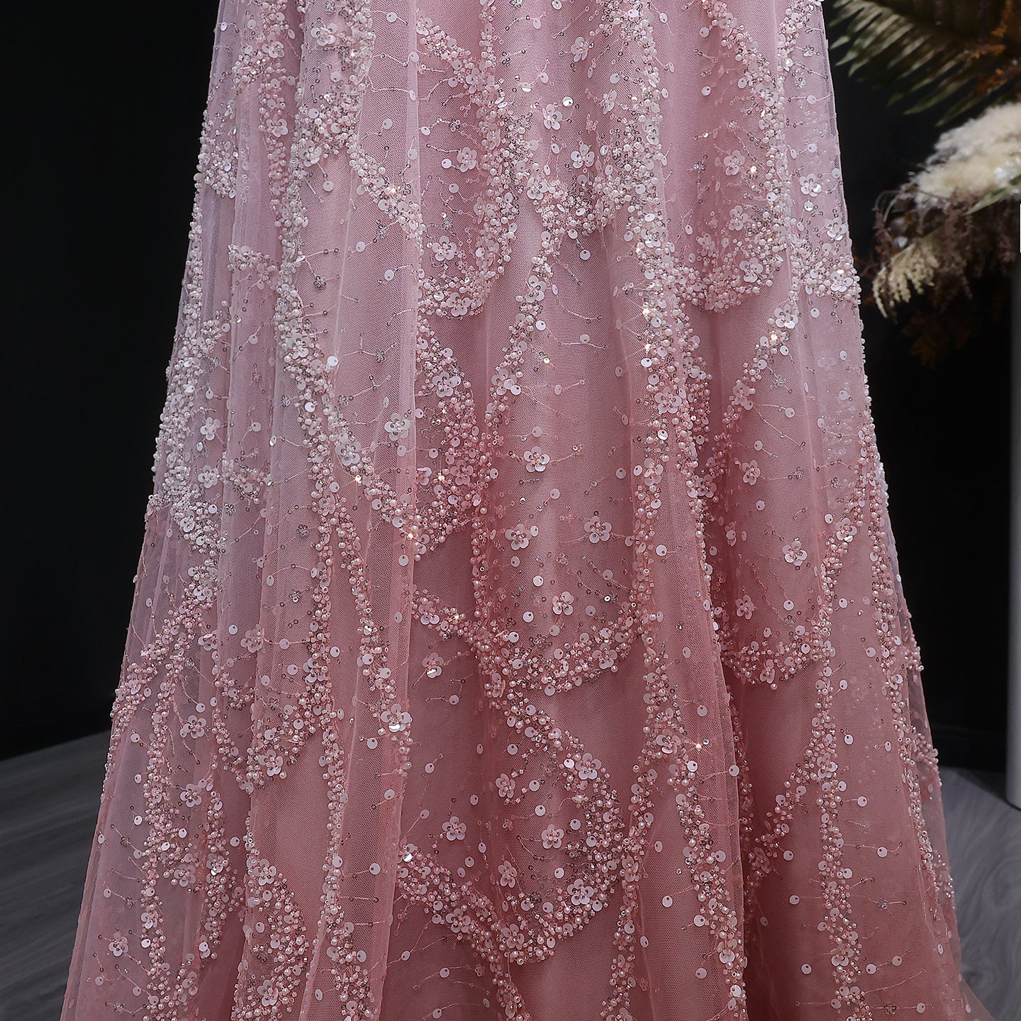 Blush Pink Halter Neck Beaded Floral A-Line Evening Dress Gown SS709 Sheer Fairy