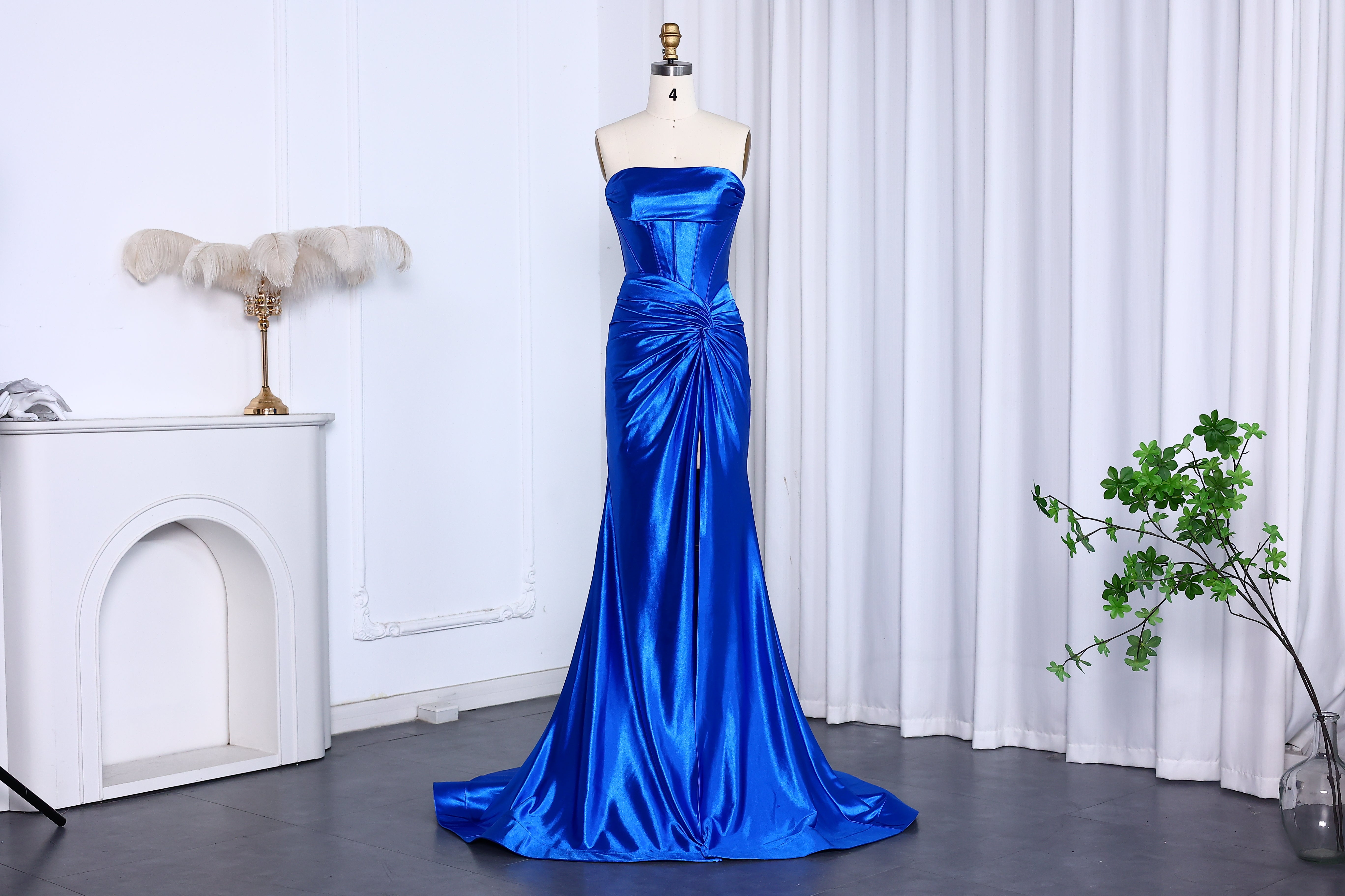Elegant Strapless Mermaid Satin Long Prom Dress With Slit 2025 Long Girls Birthday Party Gowns