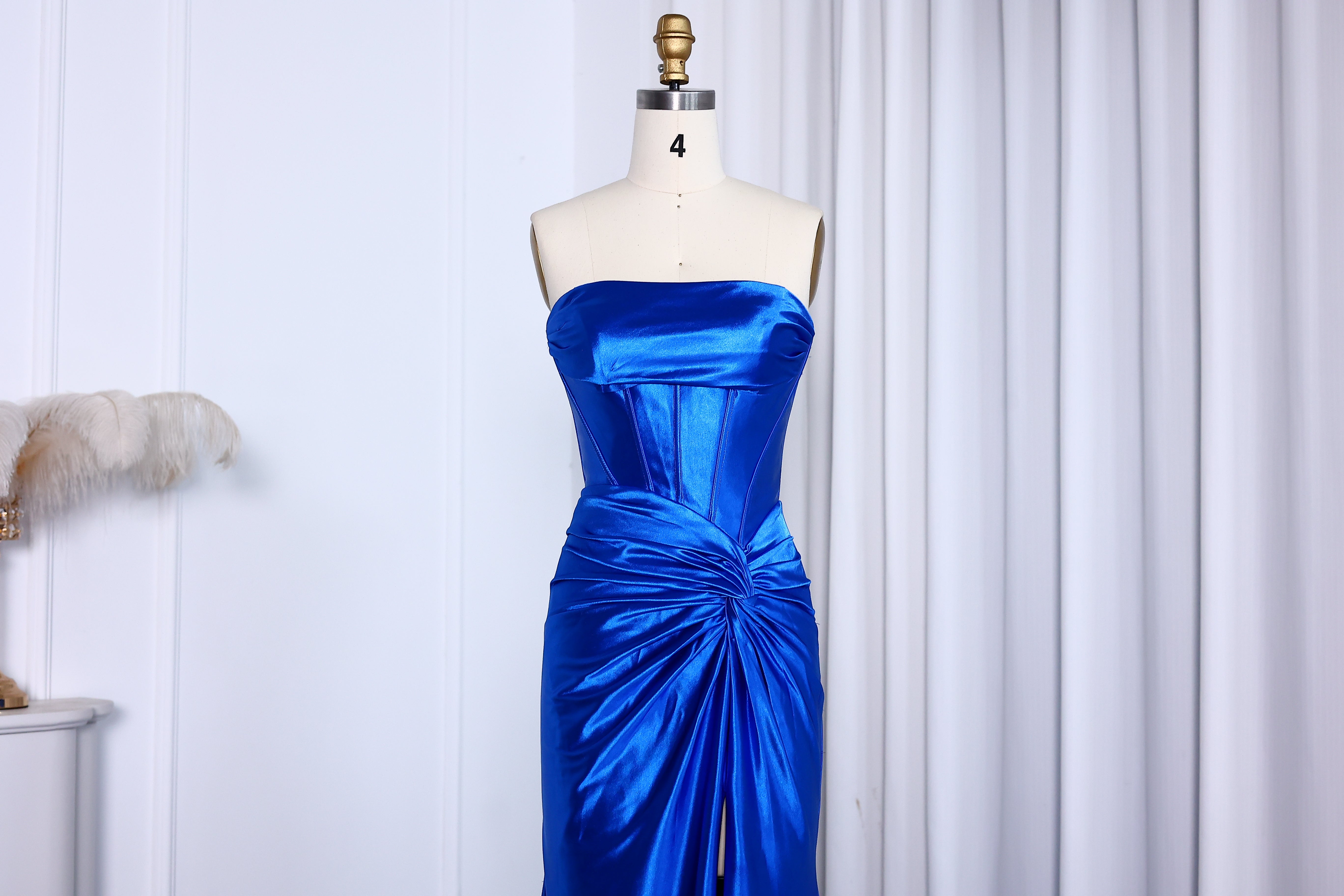 Elegant Strapless Mermaid Satin Long Prom Dress With Slit 2025 Long Girls Birthday Party Gowns