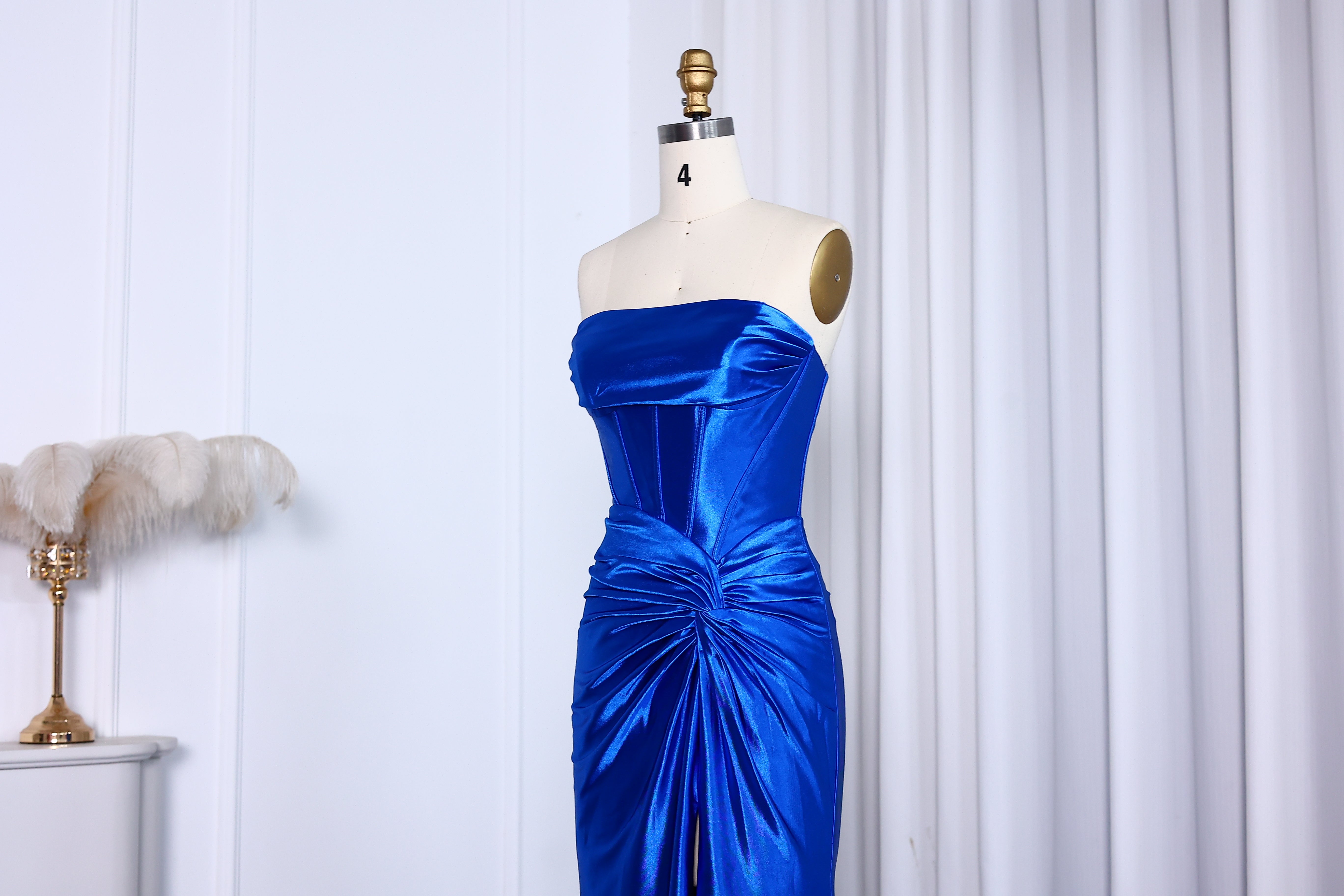Elegant Strapless Mermaid Satin Long Prom Dress With Slit 2025 Long Girls Birthday Party Gowns