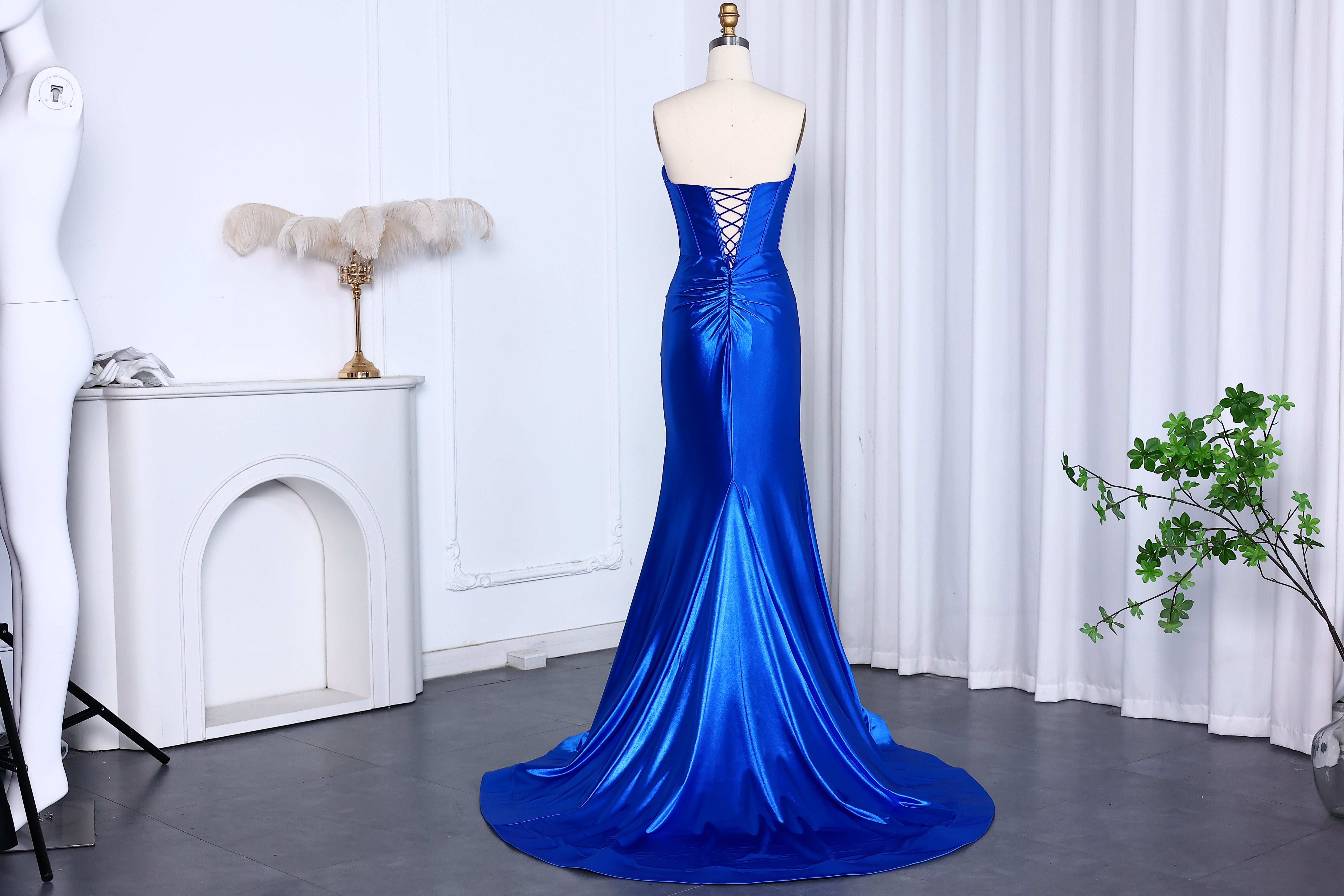 Elegant Strapless Mermaid Satin Long Prom Dress With Slit 2025 Long Girls Birthday Party Gowns
