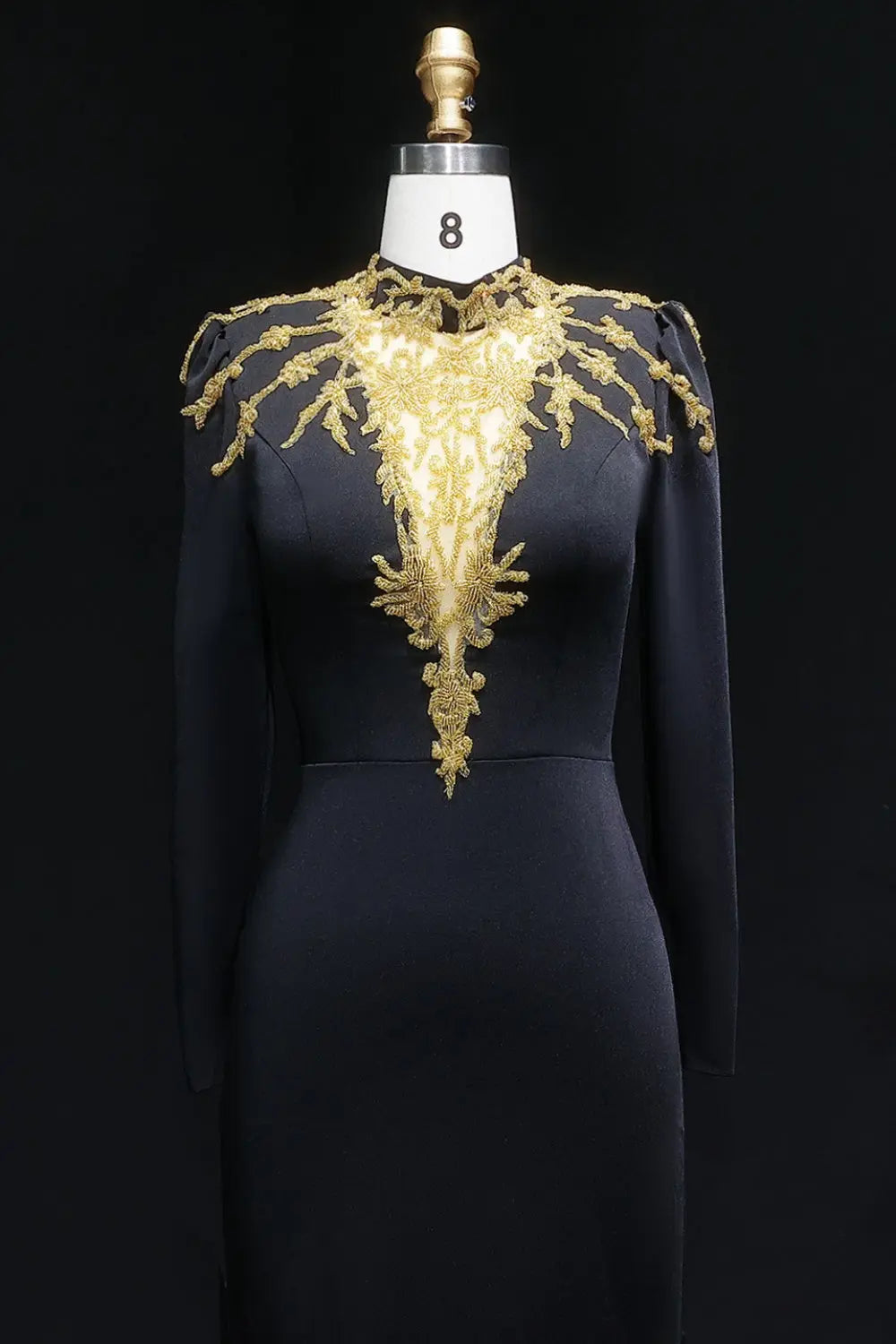 Elegant Black Long Sleeves Evening Dress with Gold Beaded SS217 Sheer Fairy