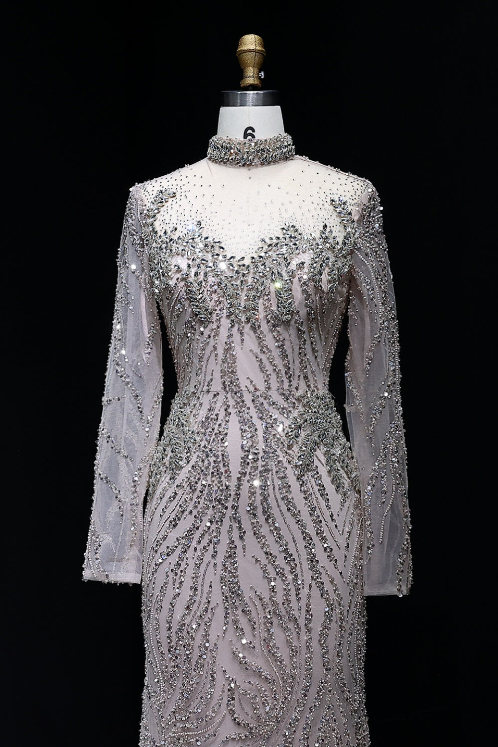 Modest Beaded High Neck Mermaid Long Sleeve Evening Dress SS623 Sheer Fairy