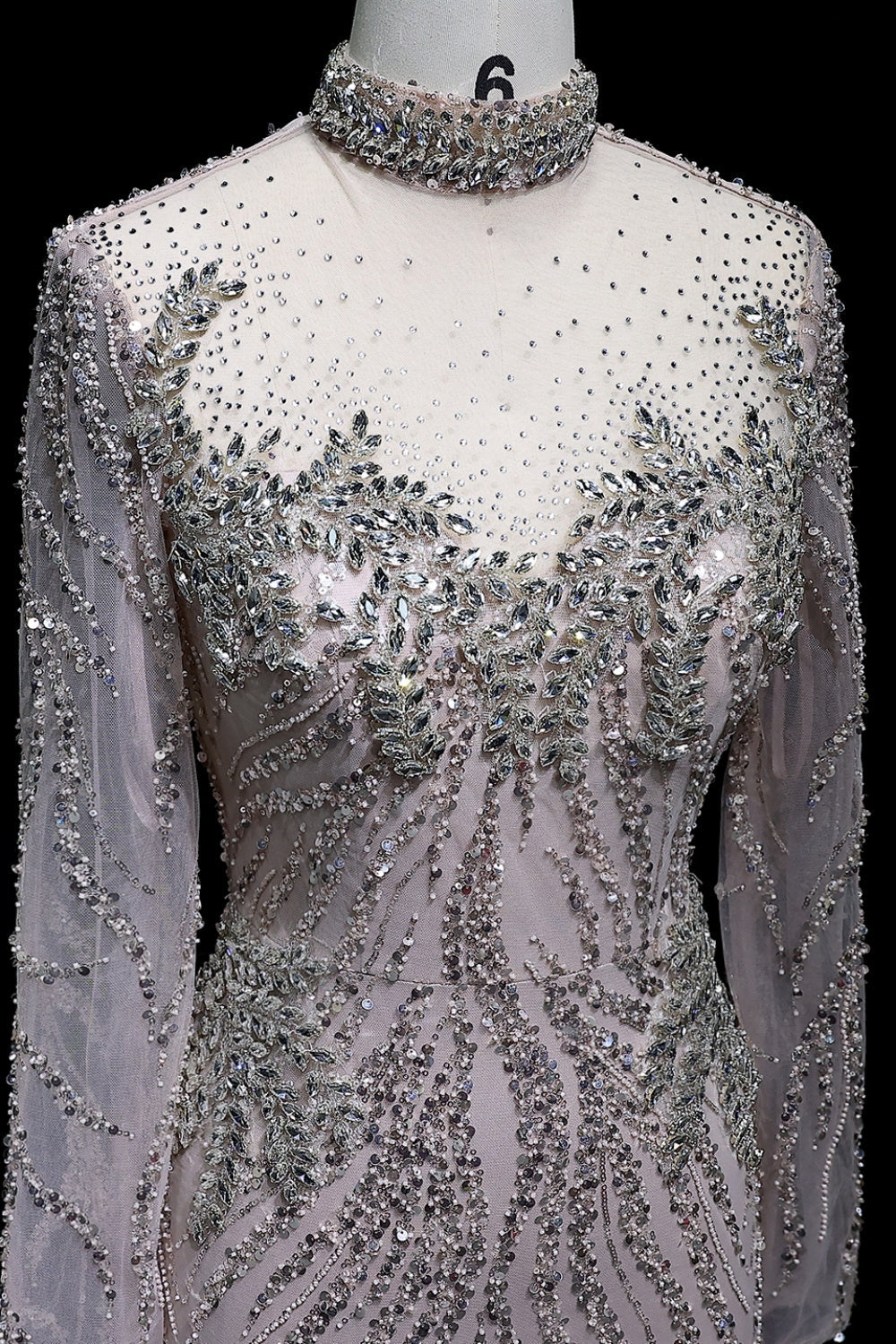 Modest Beaded High Neck Mermaid Long Sleeve Evening Dress SS623 Sheer Fairy