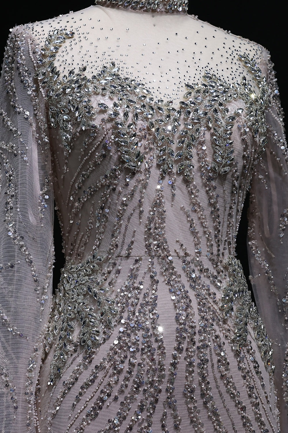 Modest Beaded High Neck Mermaid Long Sleeve Evening Dress SS623 Sheer Fairy